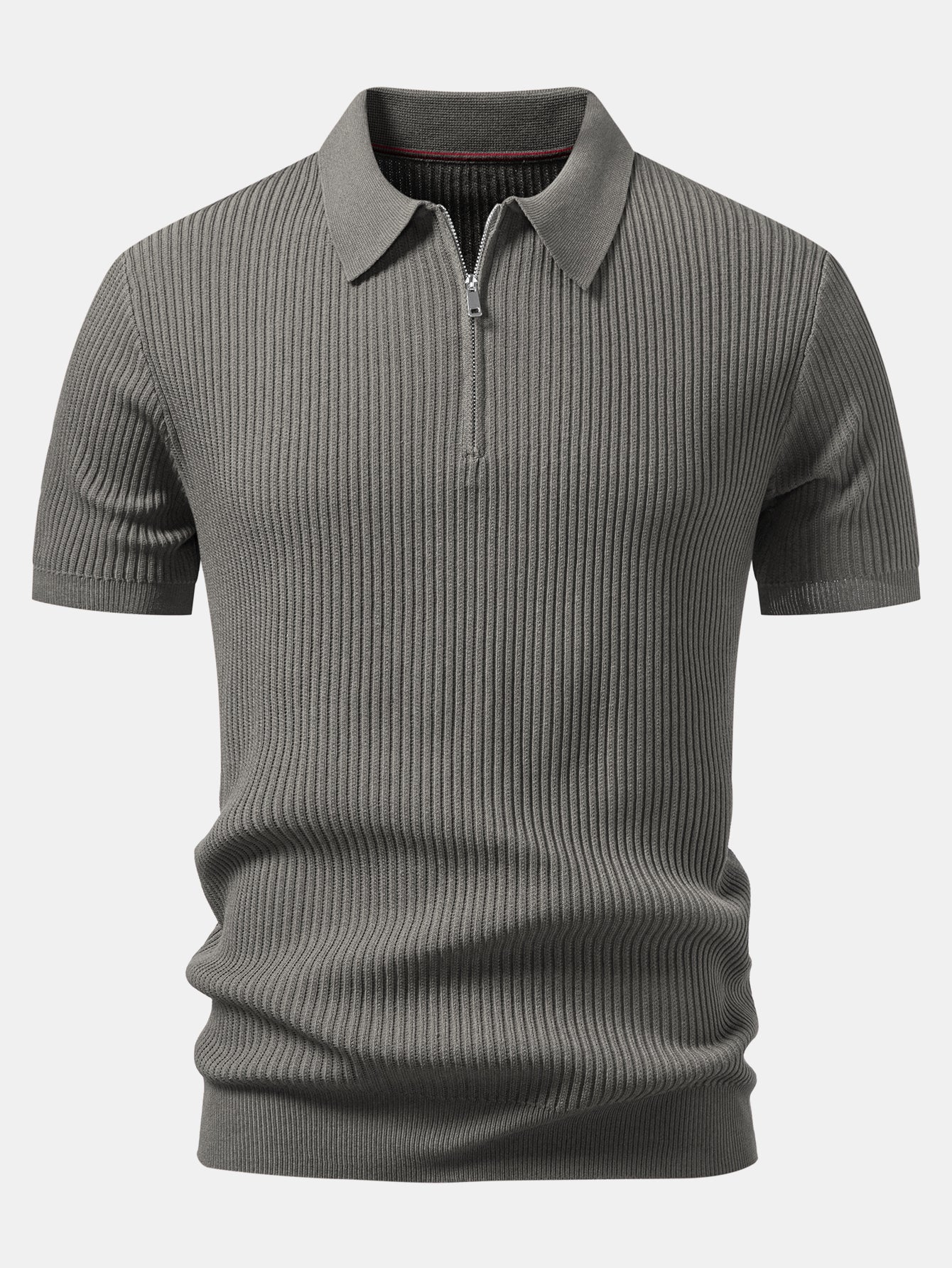 Ribbed Zipper Knit Polo