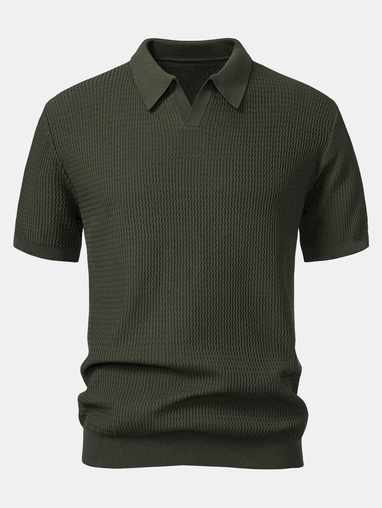 Wave Jacquard Knit V Neck Polo Shirt & Cotton Chino Shorts