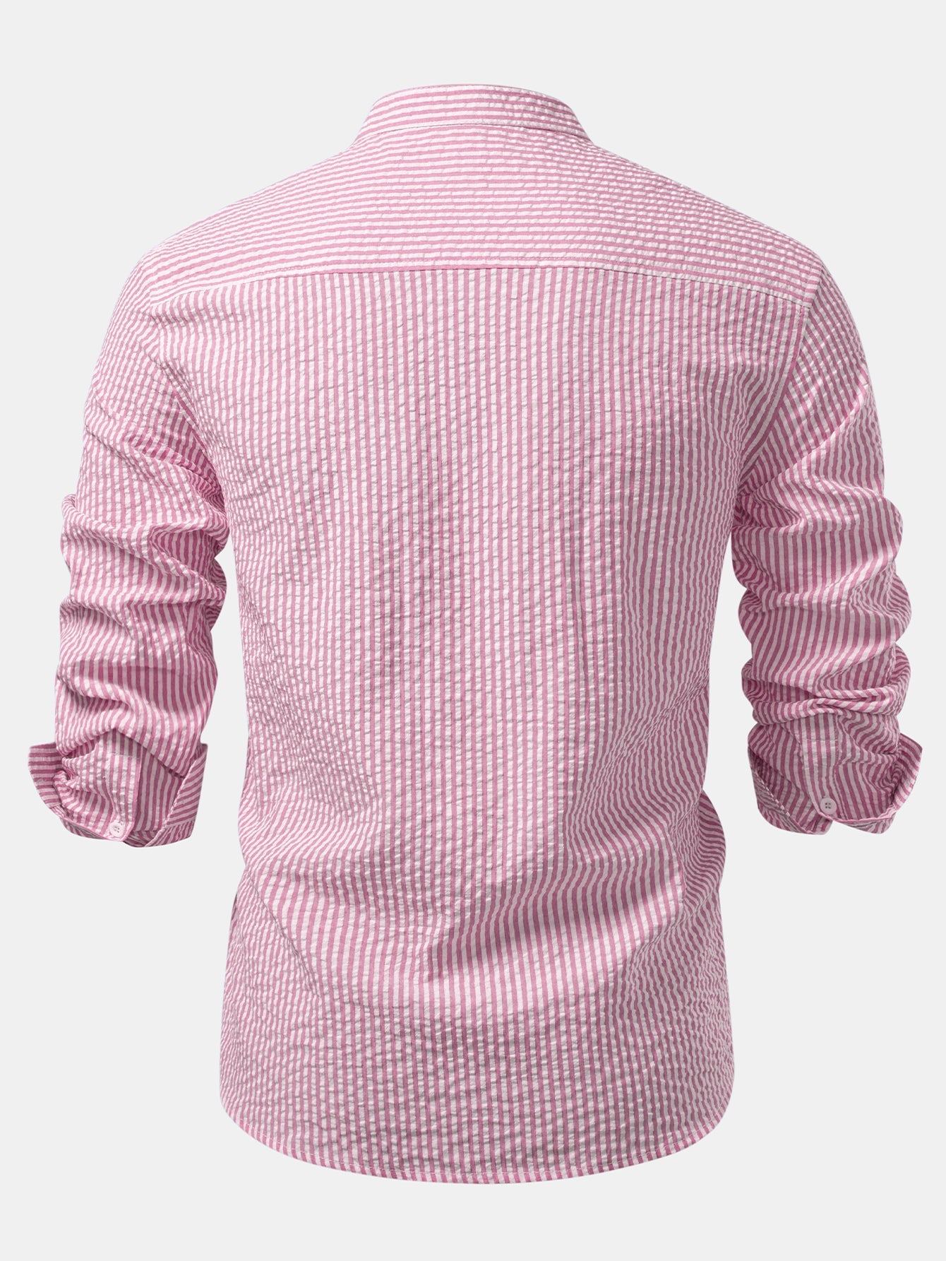 Seersucker Striped Stand Collar Shirt