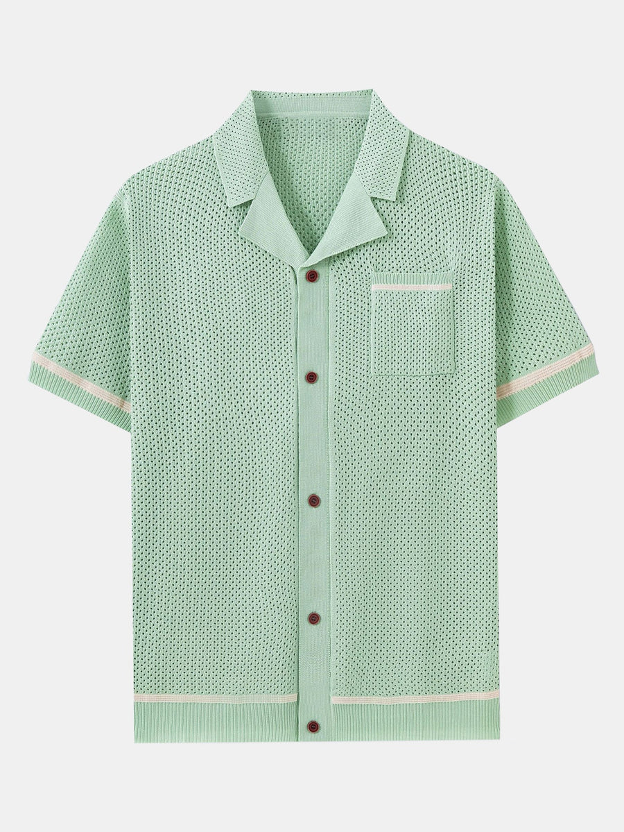 Contrast Trim Open Knit Shirt