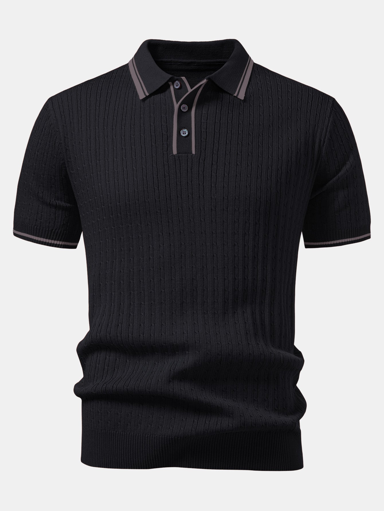 Contrast Trim Twisted Jacquard Knit Polo