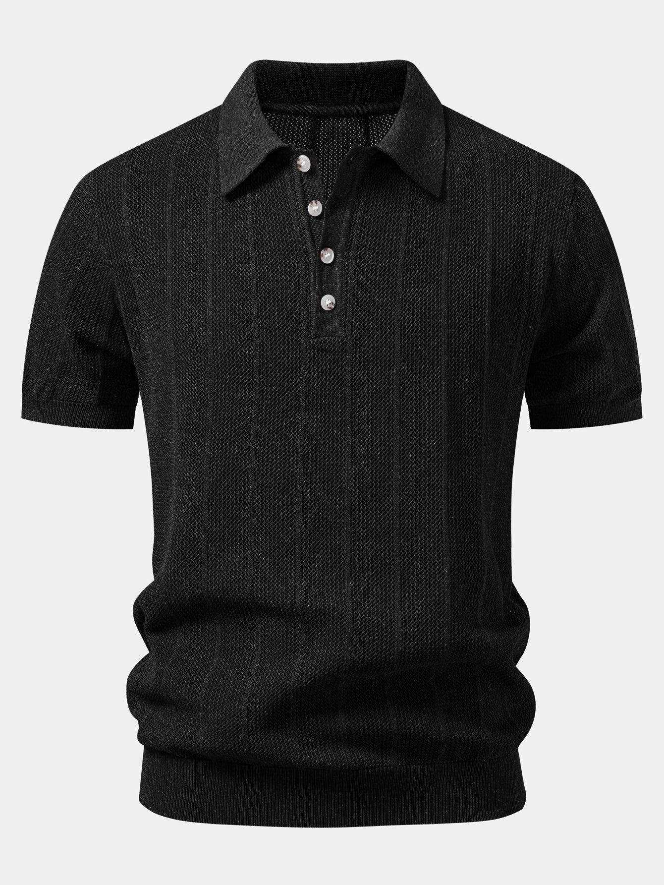 Linen Stripe Open Knit Polo