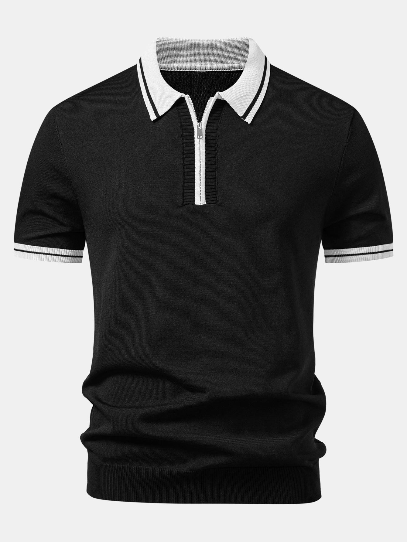 Contrast Trim Zipper Knit Polo