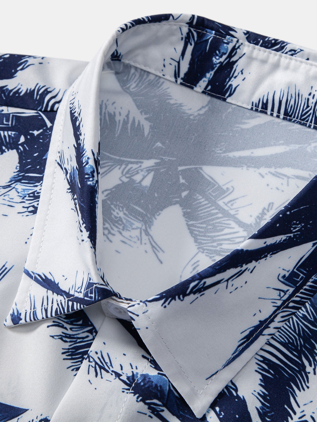 Palm Tree Print Button Up Shirt & Man Mid Length Drawstring Swim Shorts