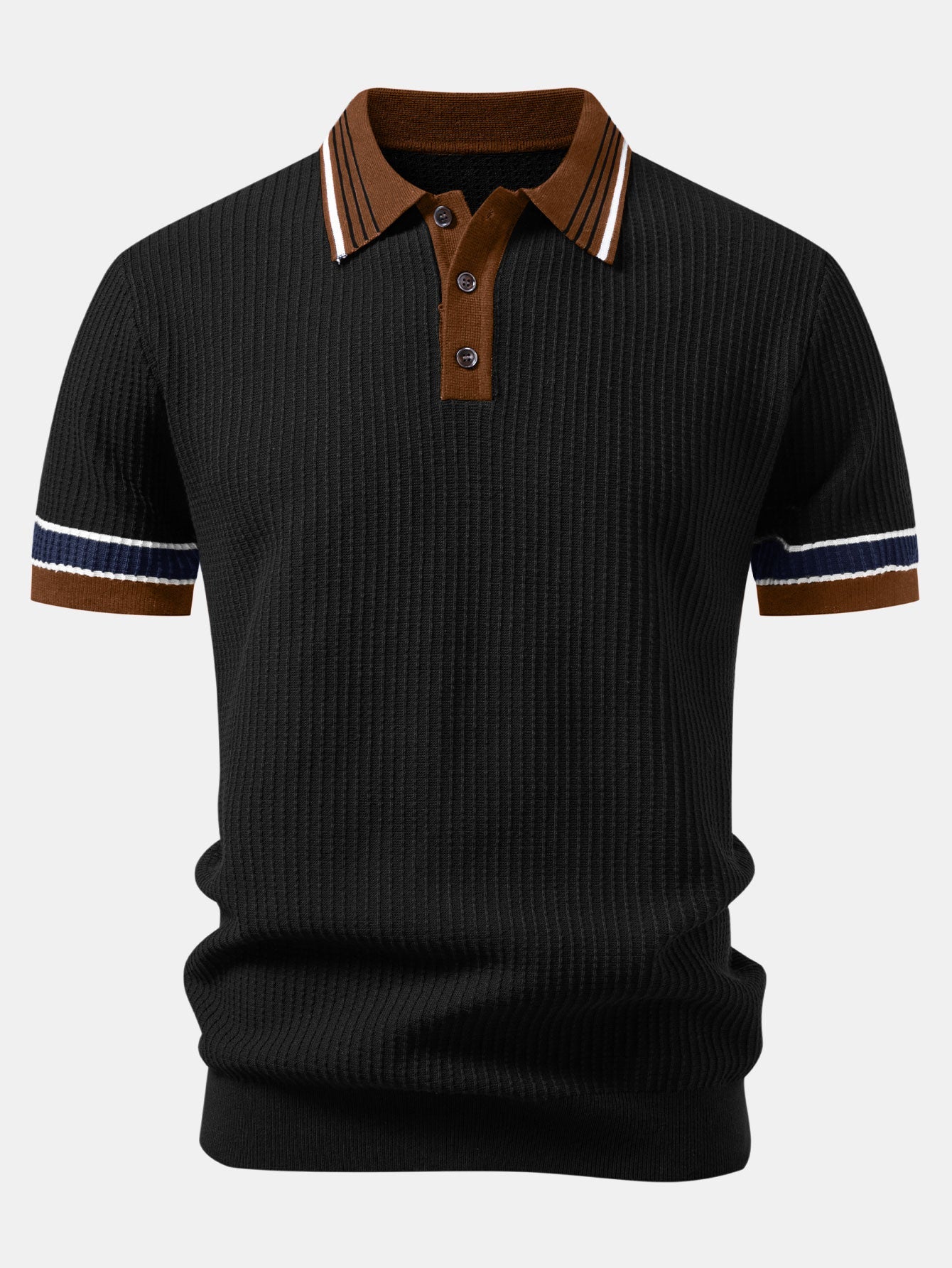 Contrast Stripe Trim Waffle Knit Polo