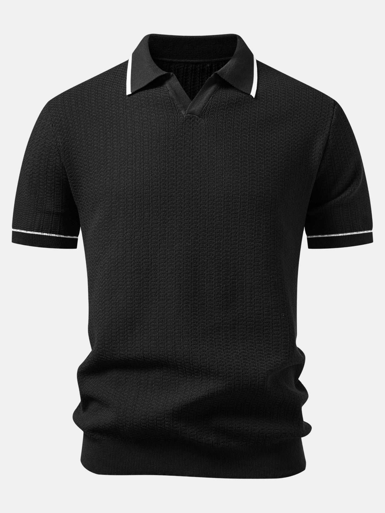 Contrast Trim Johnny Collar Knit Polo