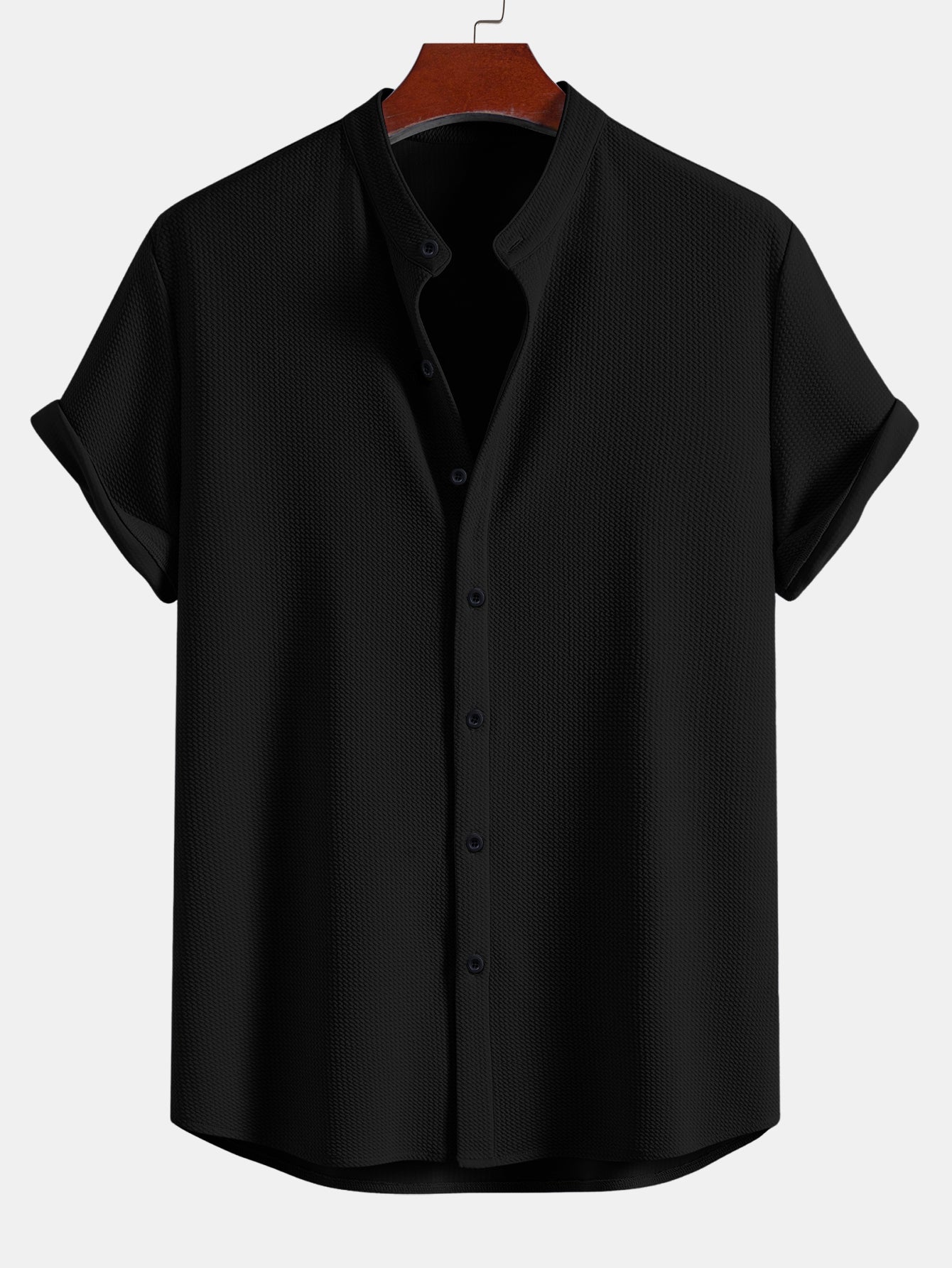 Muscle Fit Textured Stand Collar Shirt