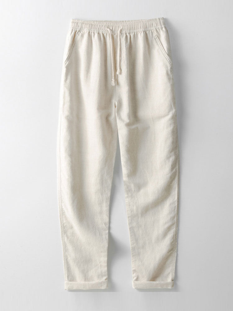 Short Sleeved Waffle Polo & Straight Leg Linen Pants