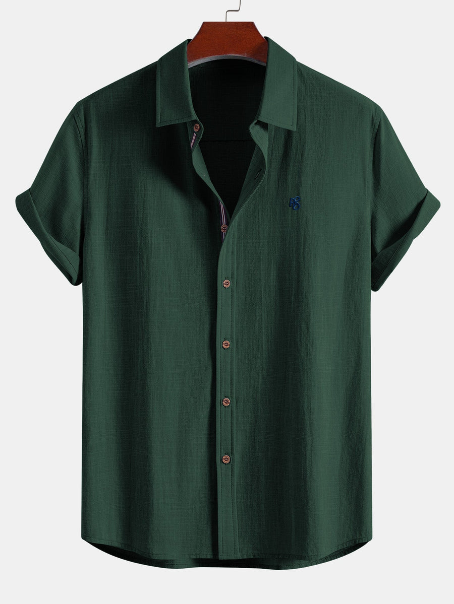 Short Sleeve Linen Look Button Up Shirt