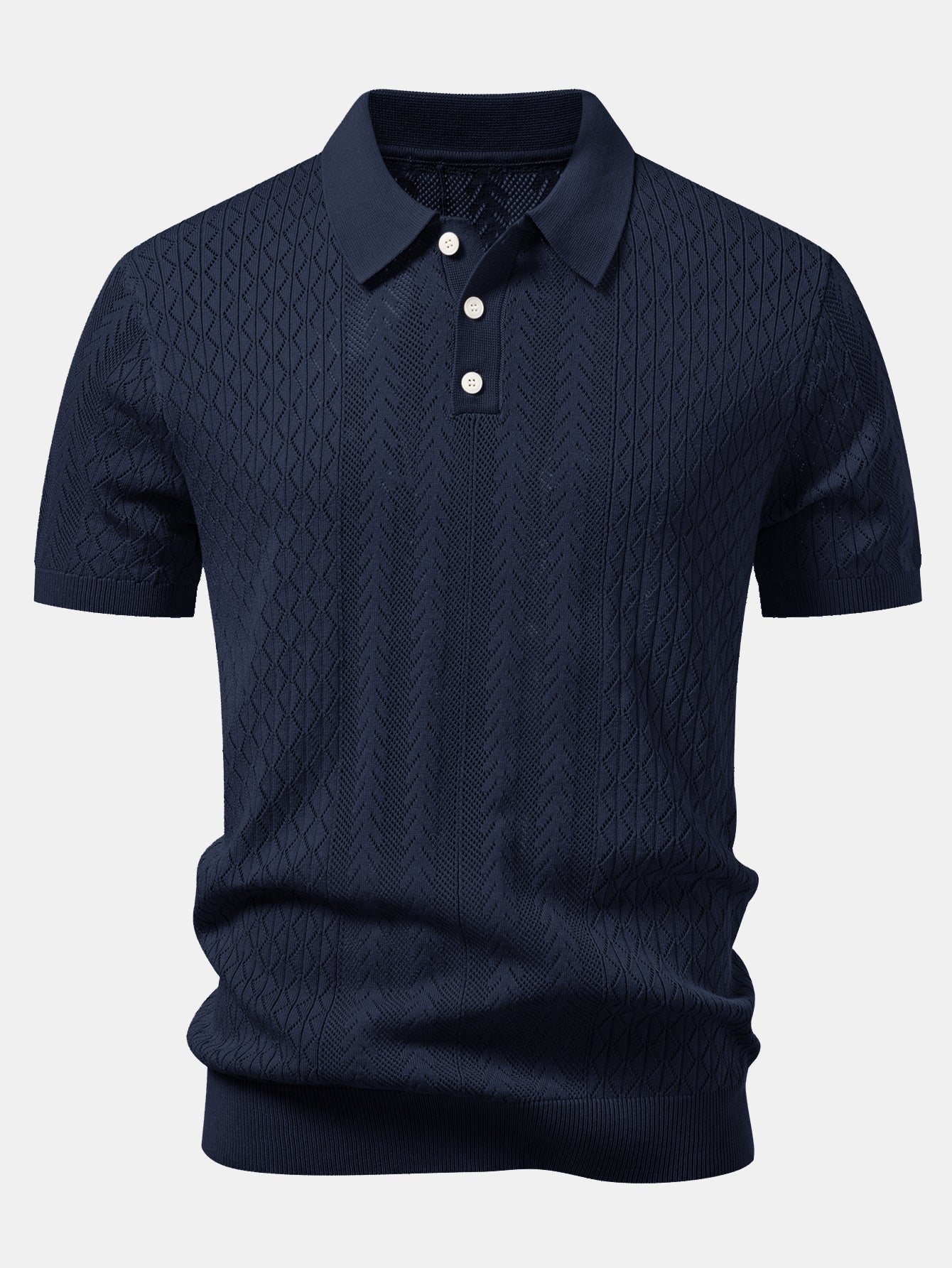 Geometric Jacquard Open Knit Polo