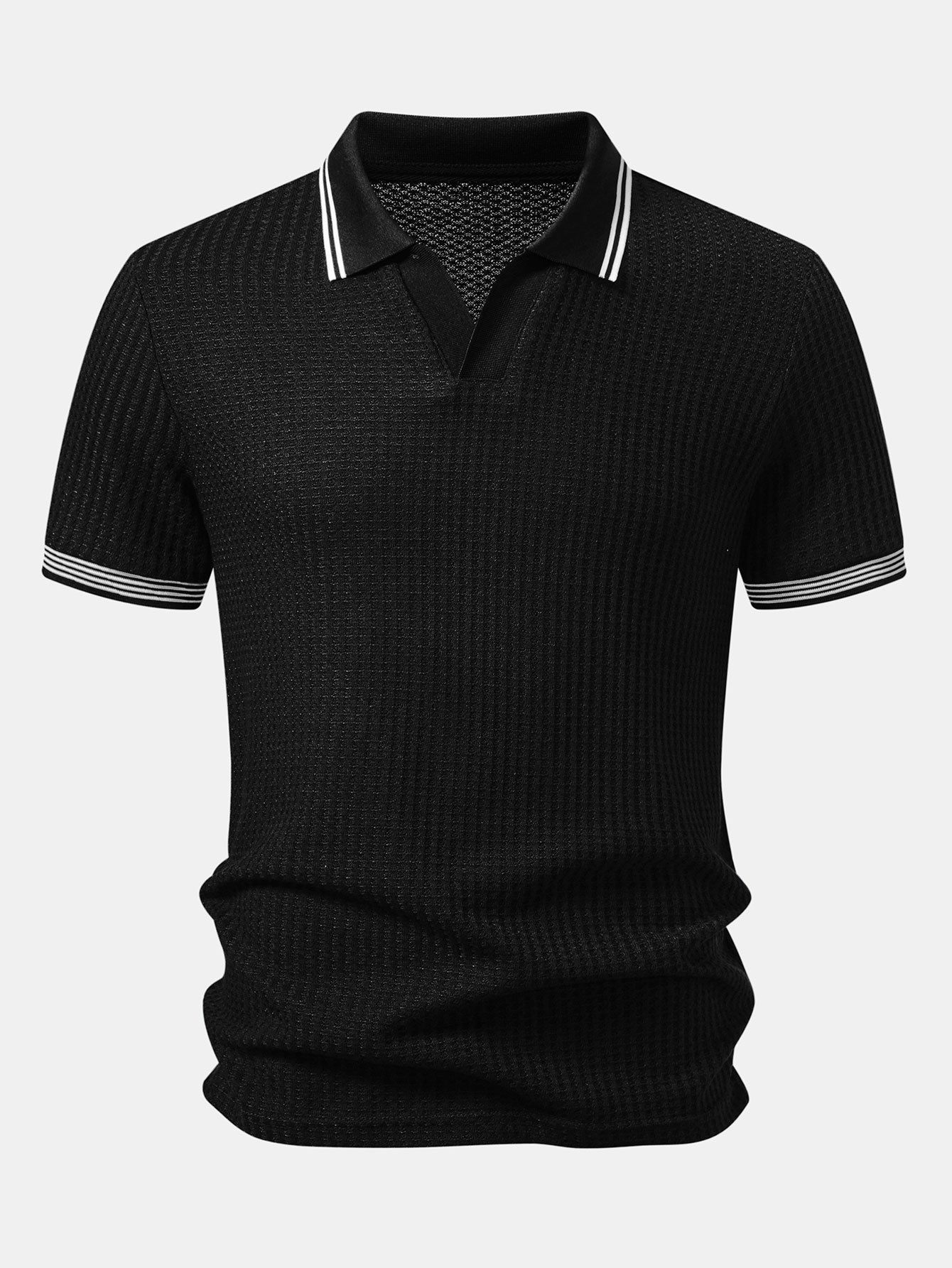 Waffle V Neck Knit Polo