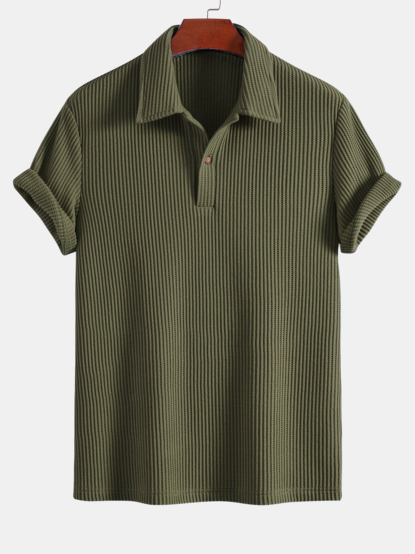 Short Sleeved Waffle Polo & Straight Leg Linen Pants