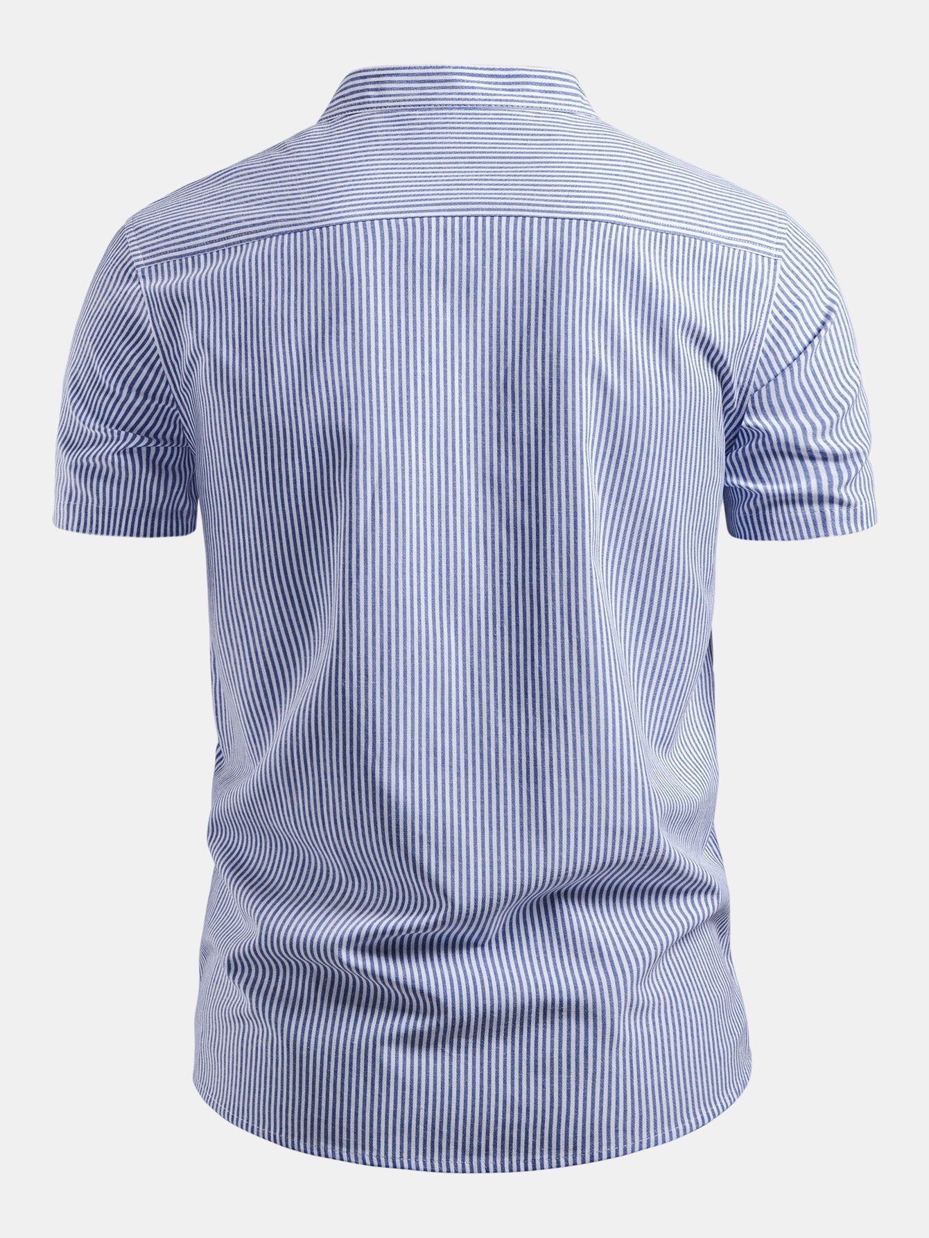 Short Sleeve Cotton Stripe Stand Collar Shirt