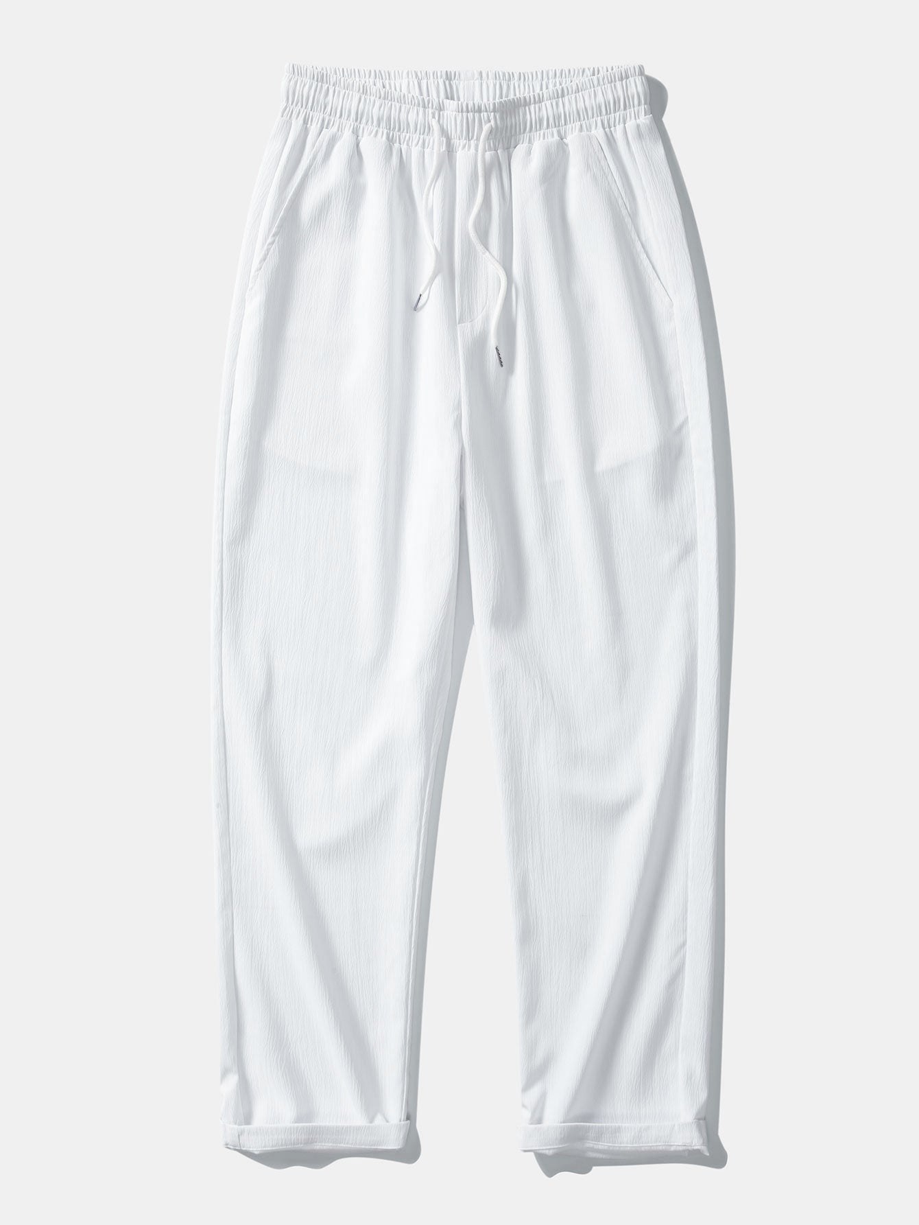 Linen And Rayon Blend Stand Collar Shirt & Wrinkle Textured Straight Leg Pants