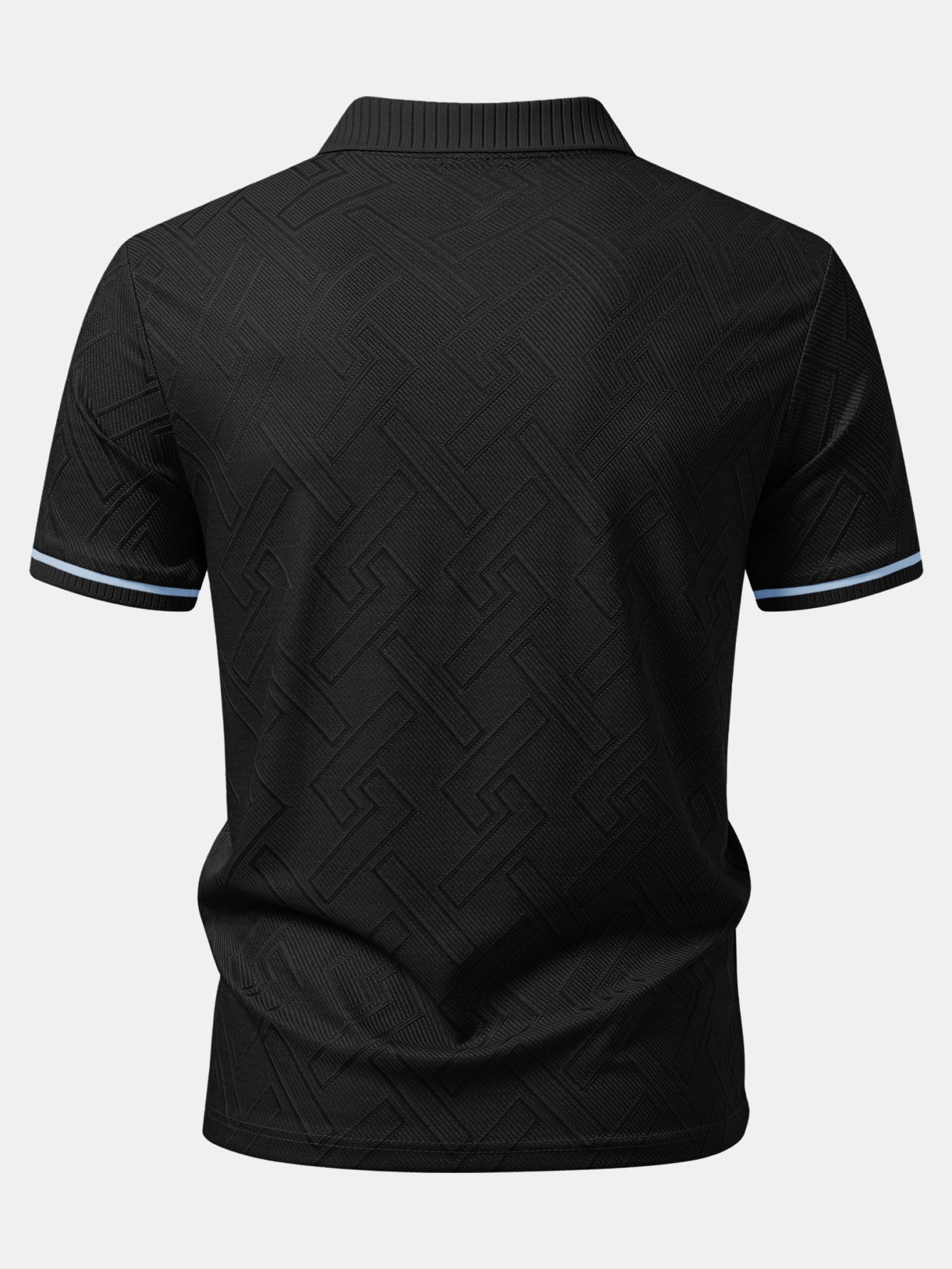 Geometric Jacquard Contrast Trim Zipper Knit Polo