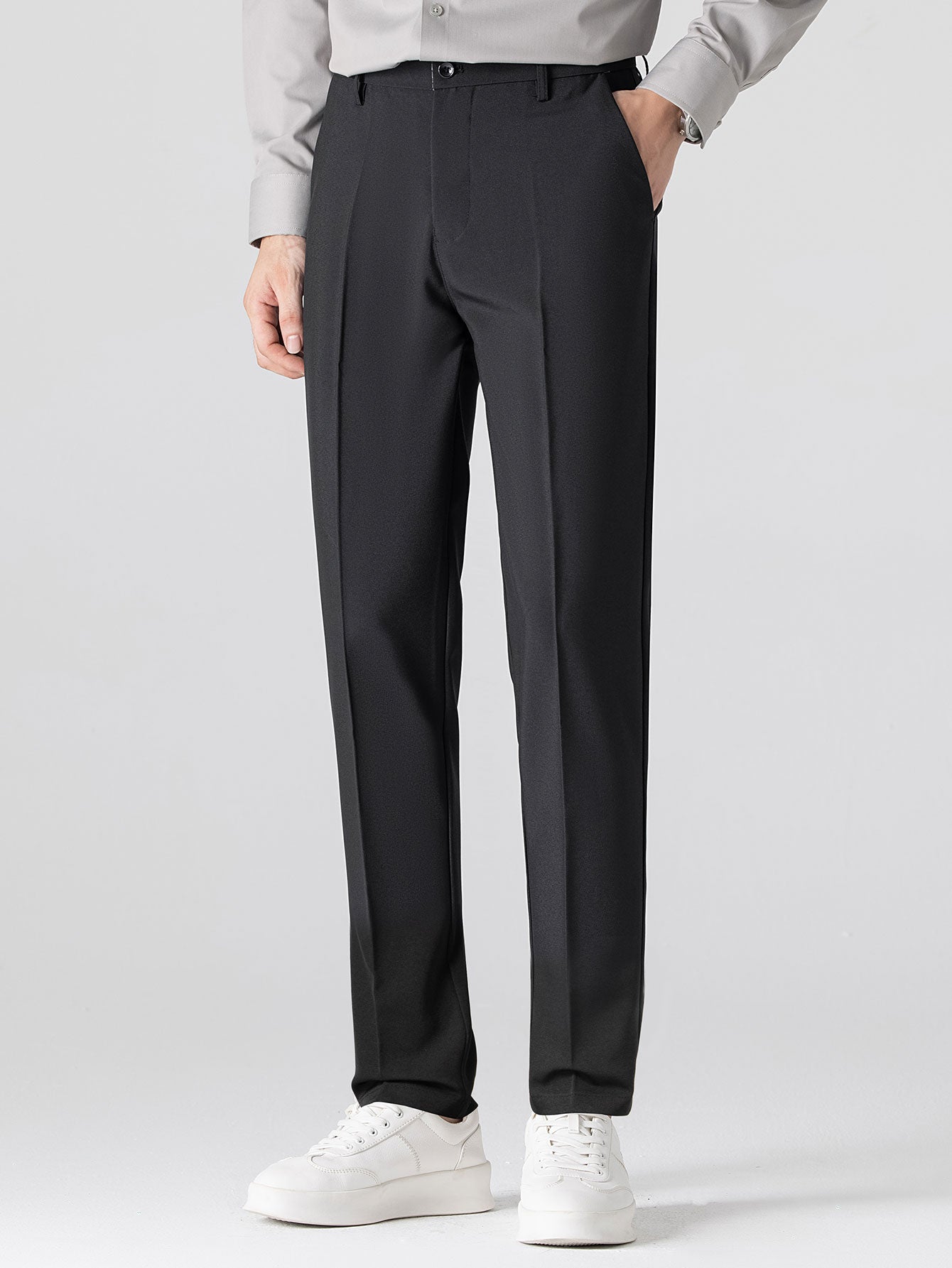 Long Sleeve Stripe Knit Polo Shirt & Slim Fit Tapered Trousers