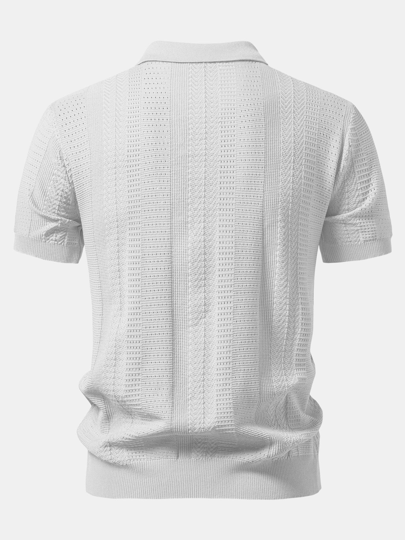 Textured Zipper Open Knit Polo