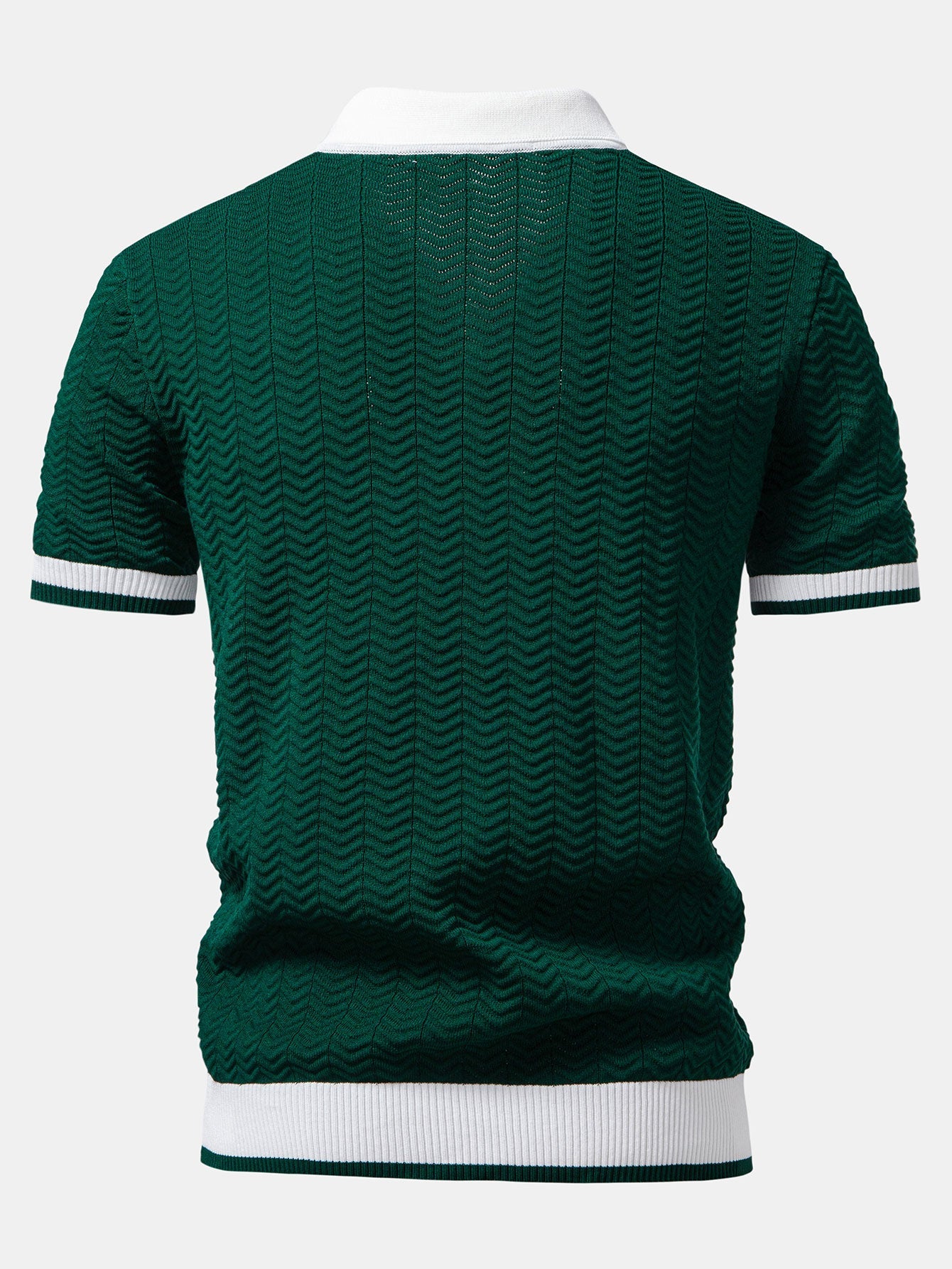 Texture Contrast Knitted V Neck Polo Shirt & Slim Fit Tapered Trousers