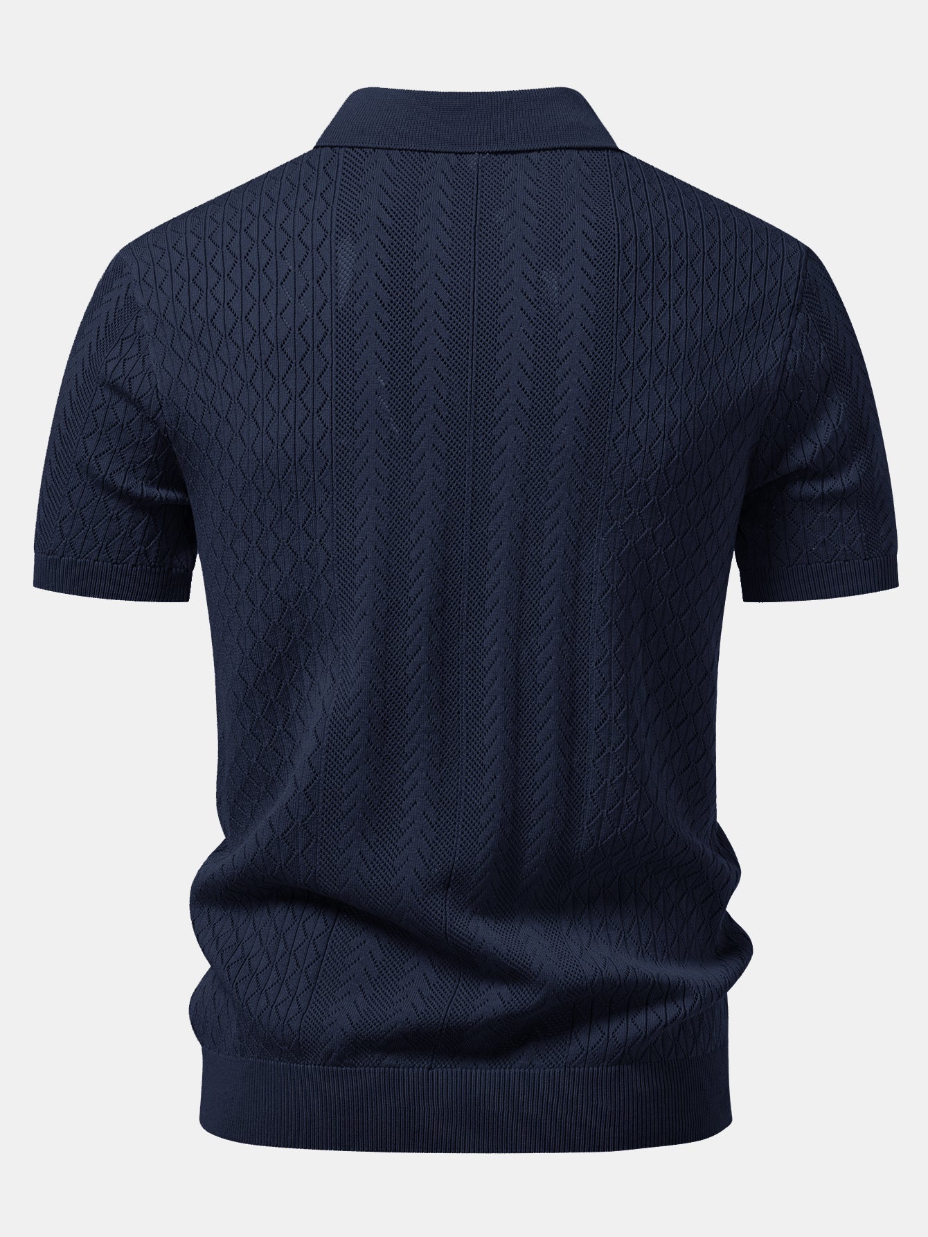 Geometric Jacquard Open Knit Polo