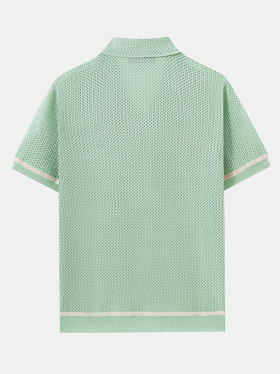 Contrast Trim Open Knit Shirt