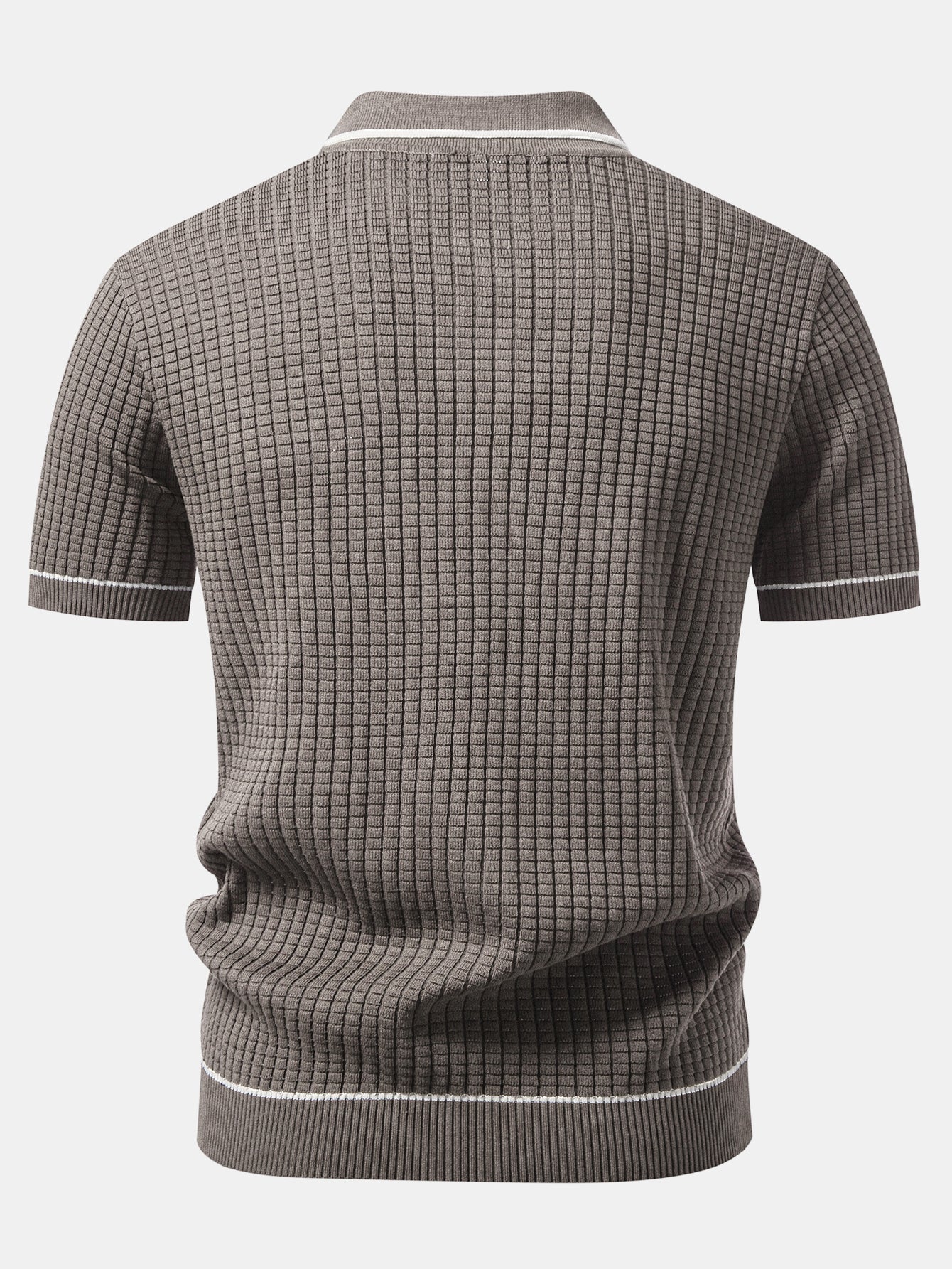 Contrast Trim Waffle Zipper Knit Polo
