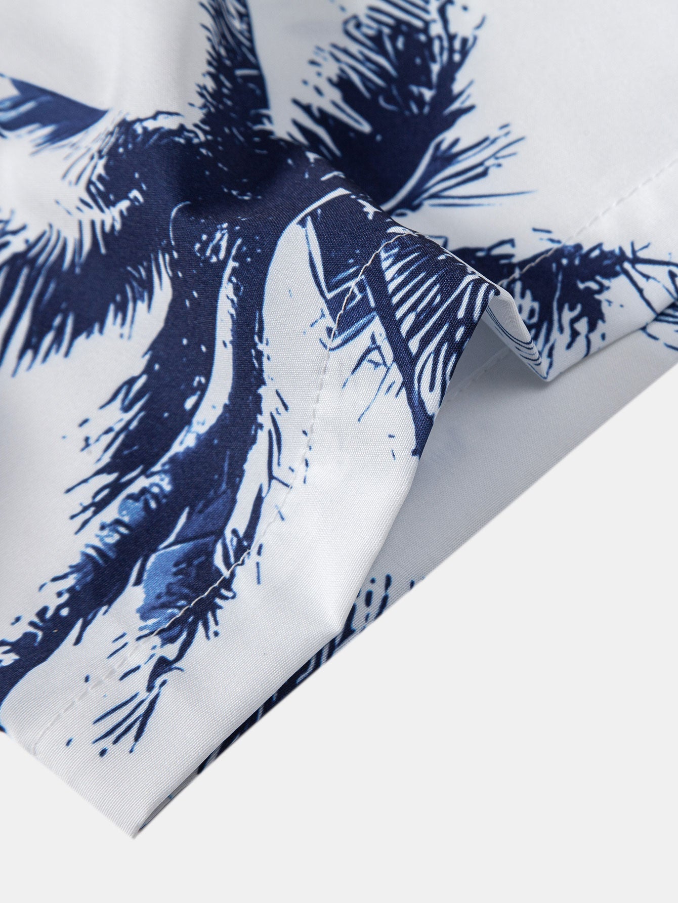 Palm Tree Print Button Up Shirt & Man Mid Length Drawstring Swim Shorts