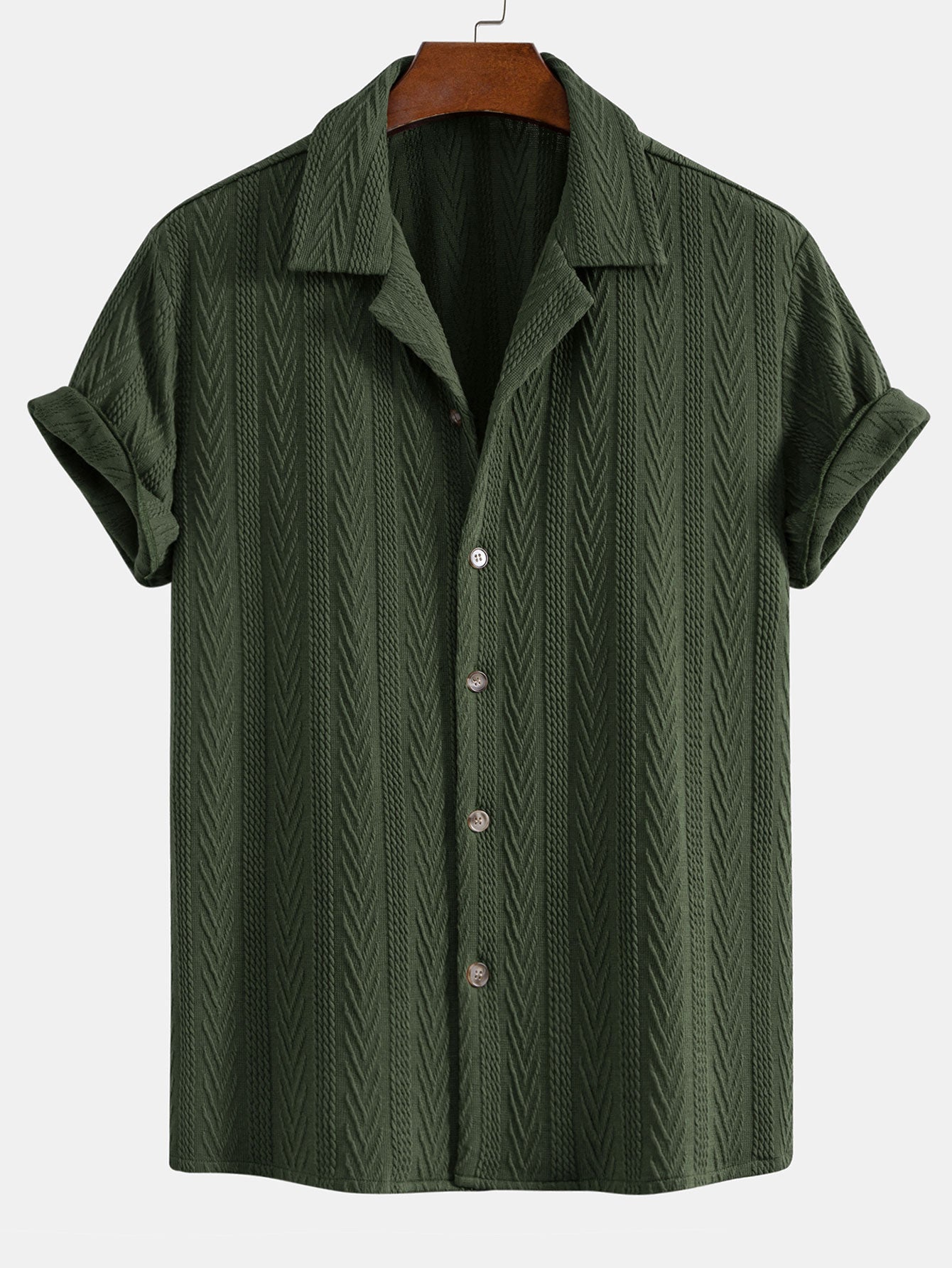 Texture Jacquard Cuban Shirt & Crinkled Textured Drawstring Shorts