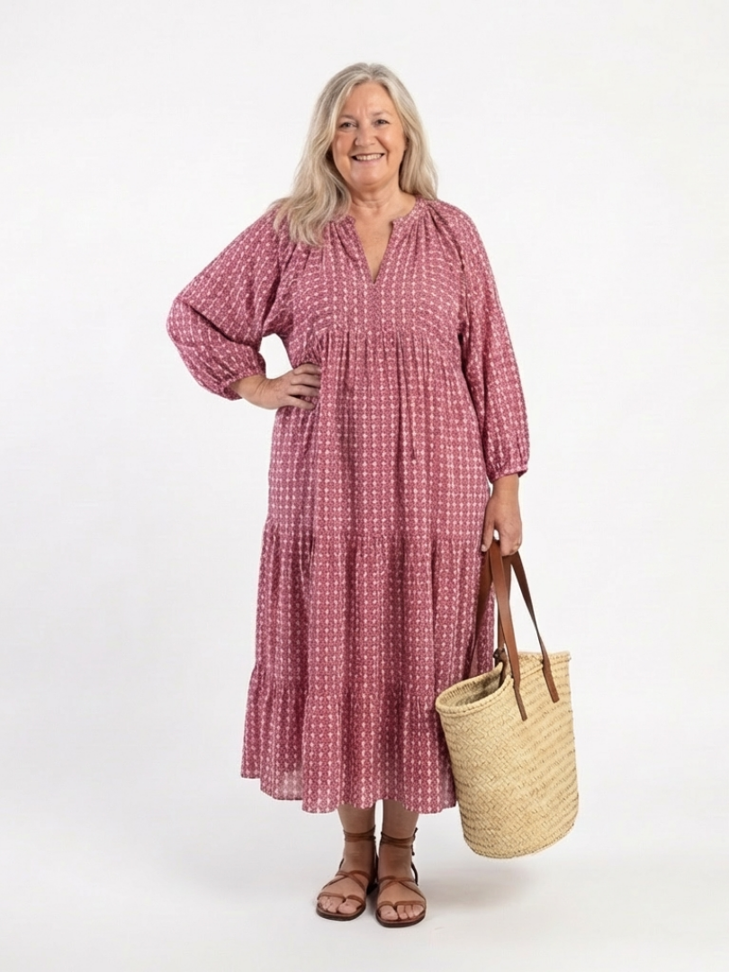 Arlette | Geometrisesti painettu pitkähihainen midi-mekko