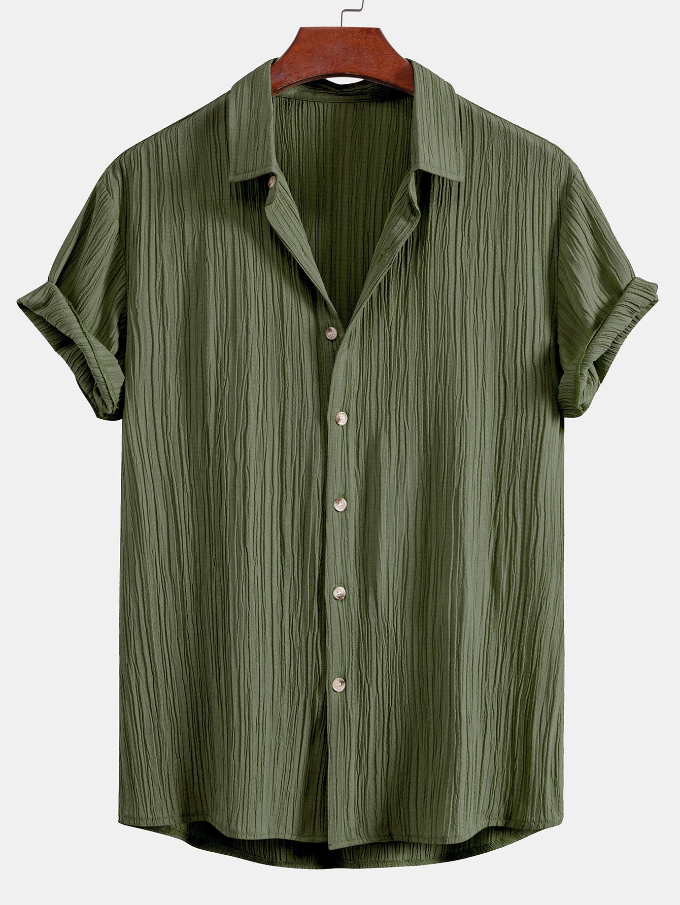 Crinkled Textured Button Up Shirt & Crinkled Textured Drawstring Shorts