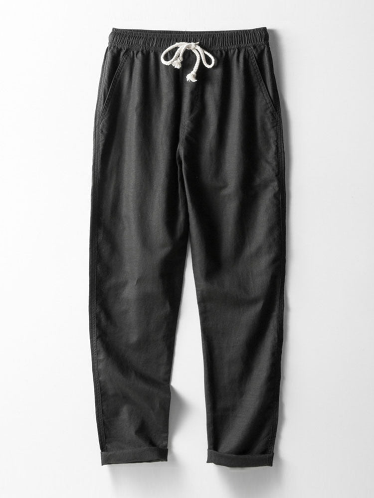 Cotton Blend Striped Cuban Shirt & Straight Leg Linen Pants