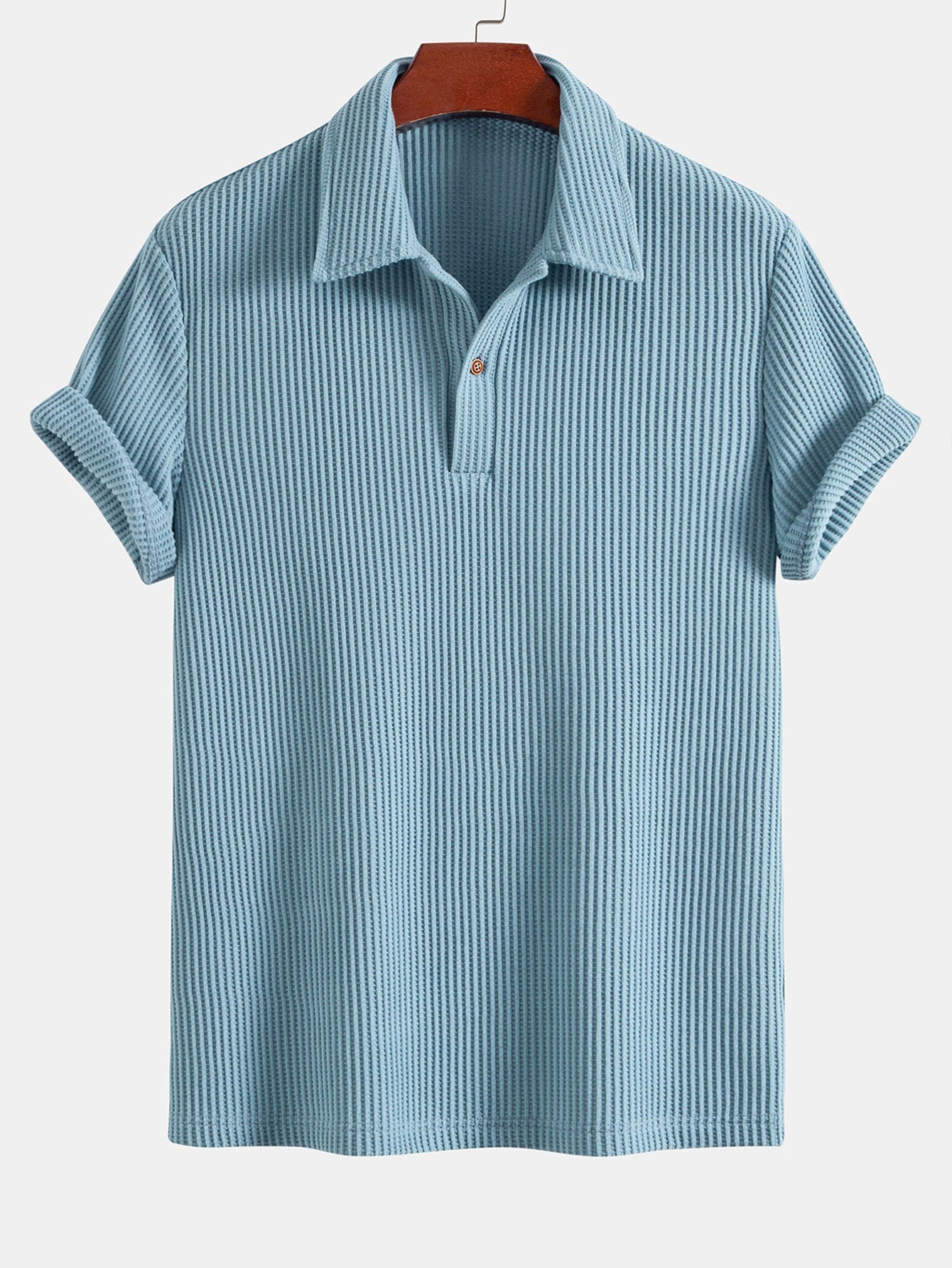 Short Sleeved Waffle Polo & Drawstring Knitted Waffle Shorts