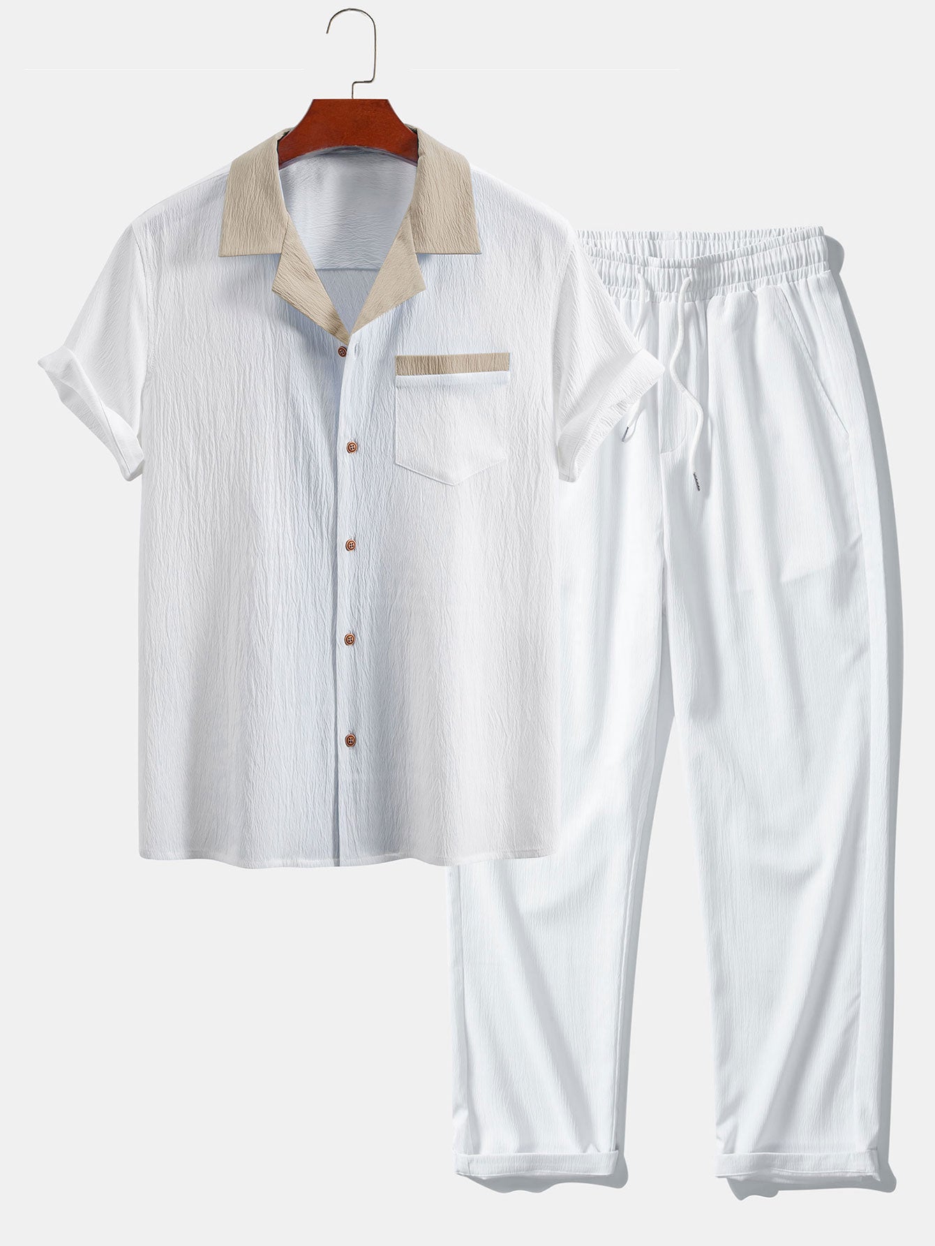 Textured Contrast Cuban Shirt & Straight Leg Pants