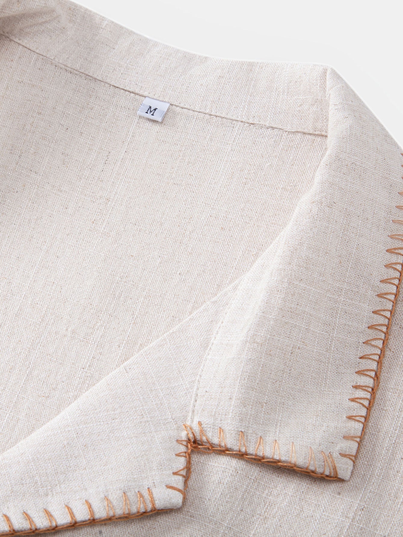Contrast Stitching Linen Rayon Blend Cuban Shirt