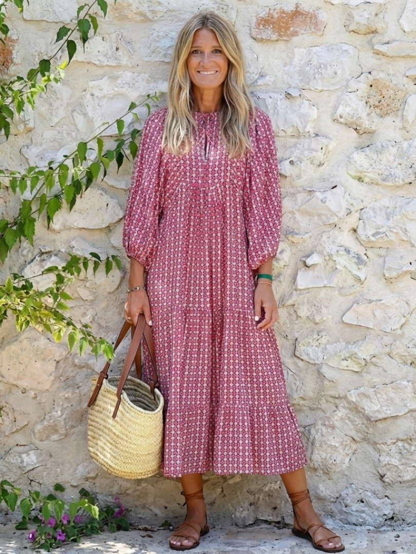 Arlette | Geometrisesti painettu pitkähihainen midi-mekko