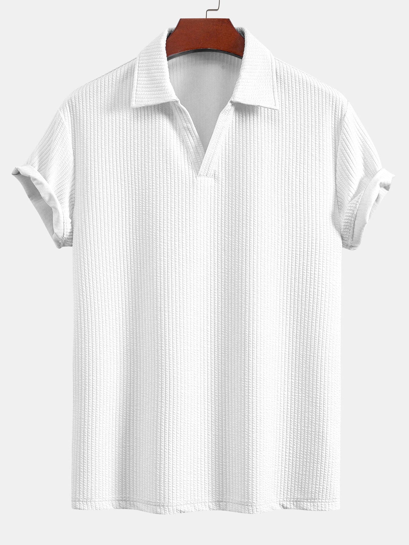 Short Sleeved V-Neck Ribbed Polo & Straight Leg Ribbed Pants