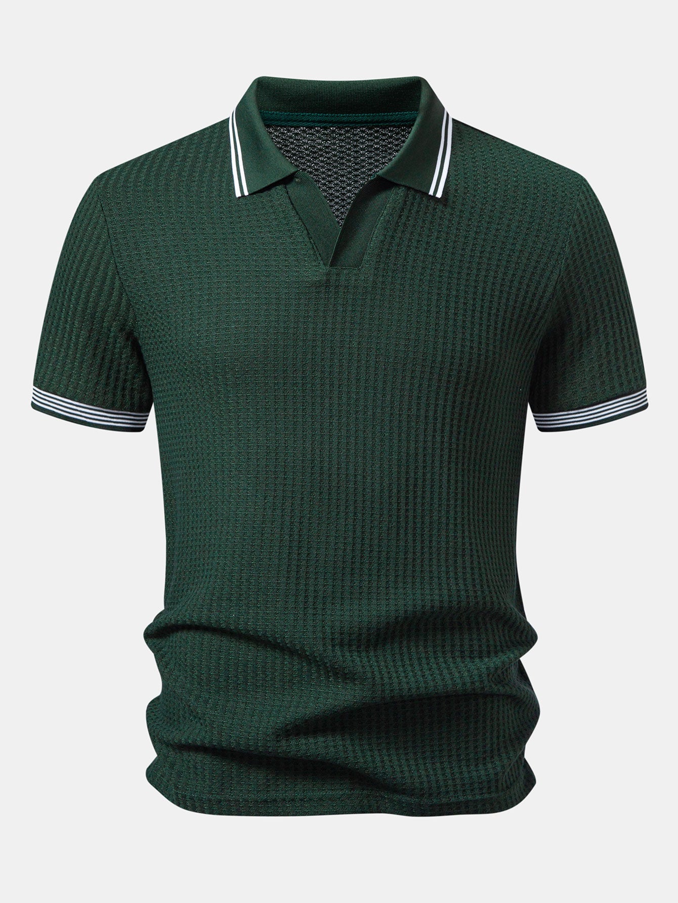 Waffle V Neck Knit Polo