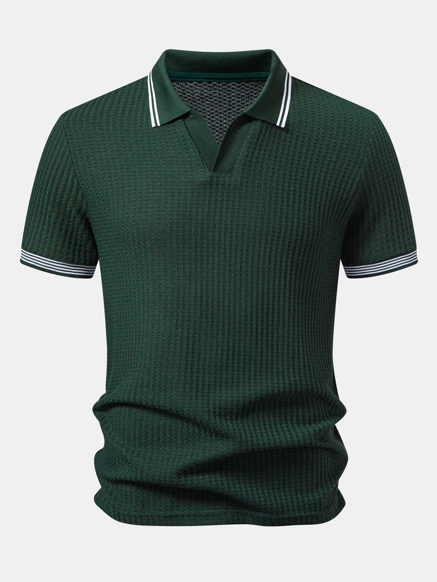 Waffle V Neck Knit Polo