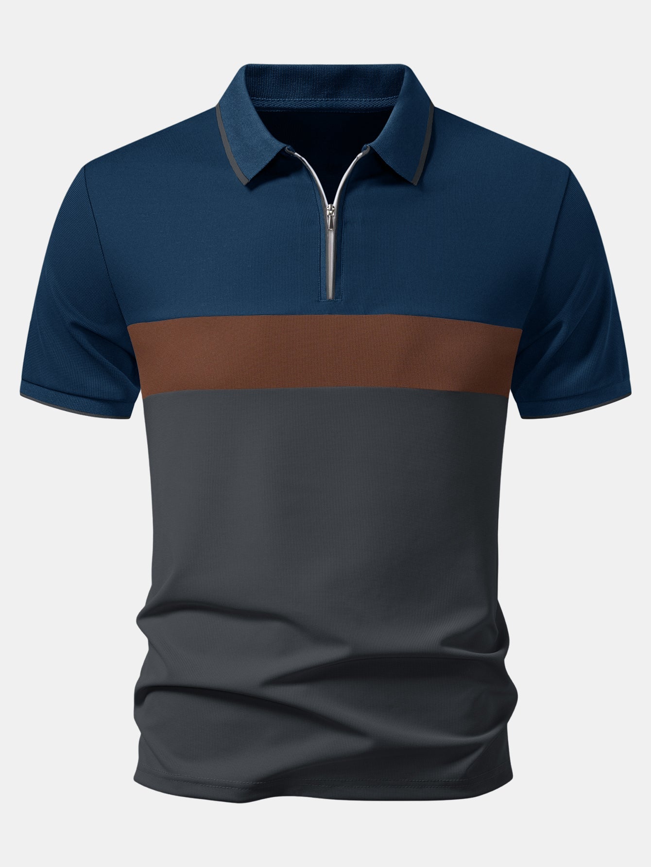 Color Block Zipper Polo
