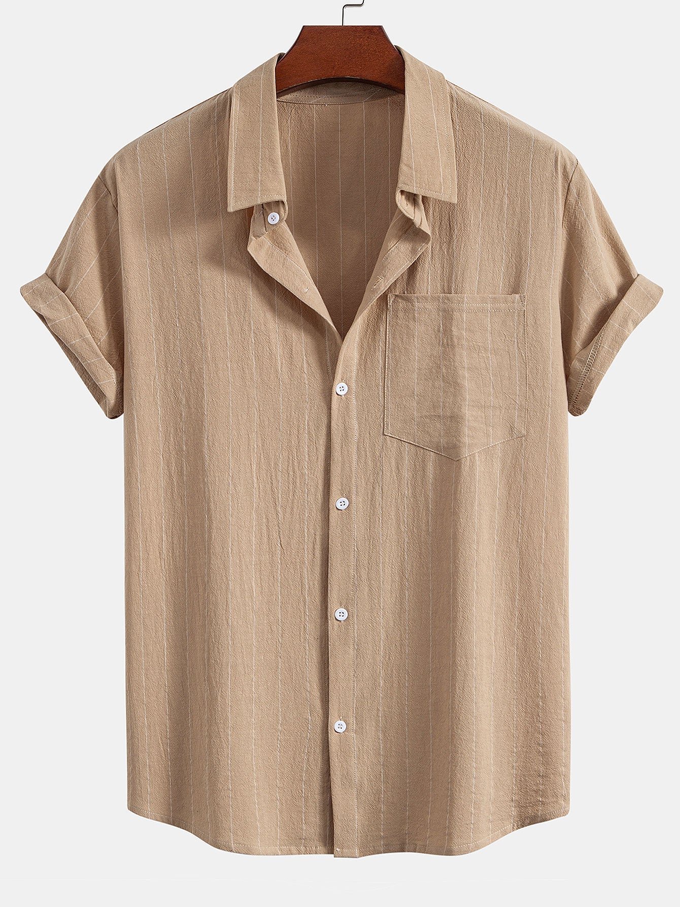 Linen Look Striped Button Up Shirt & Drawstring Shorts