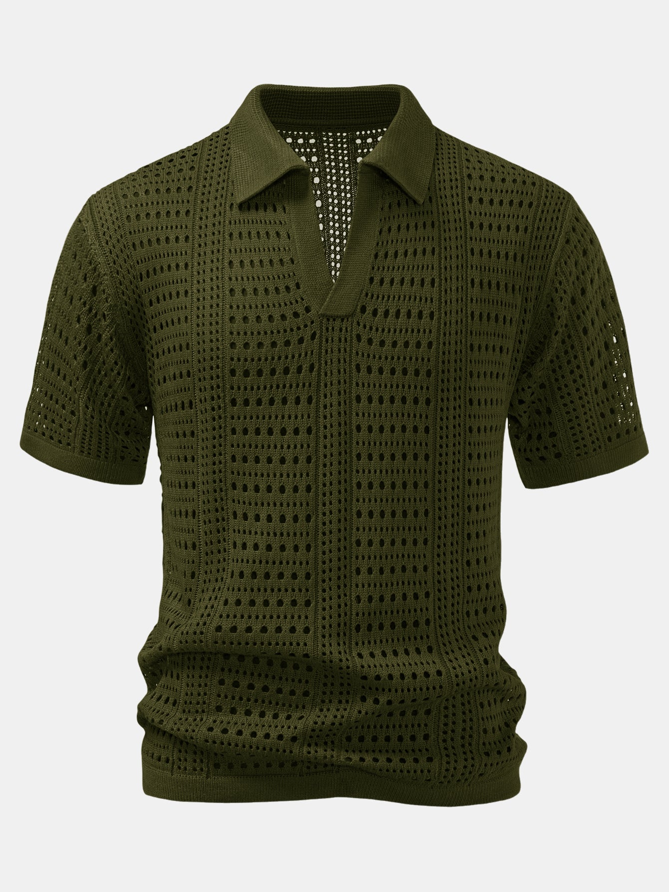 Crochet  V Neck Polo Shirt & Straight Leg Linen Pants