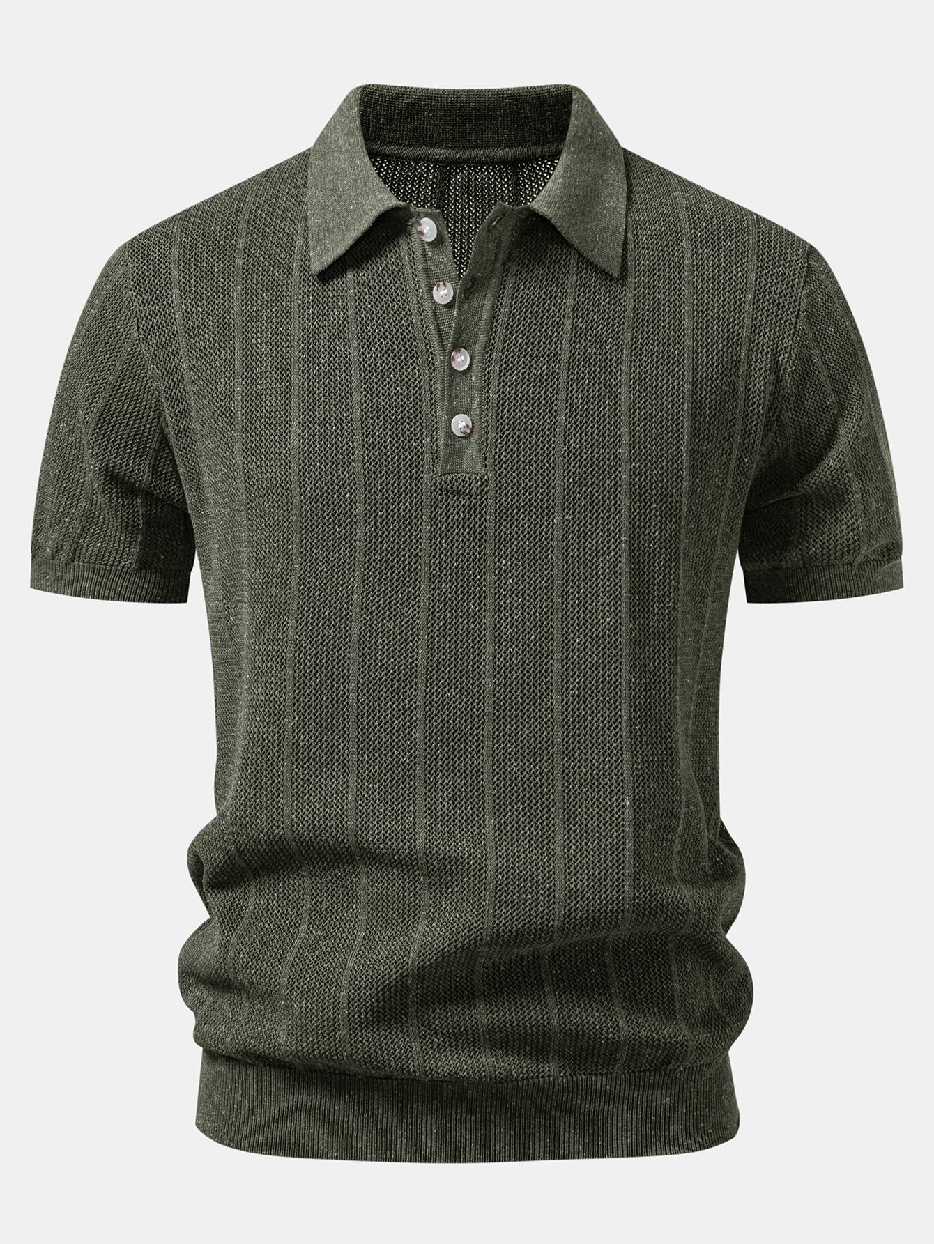 Linen Stripe Open Knit Polo