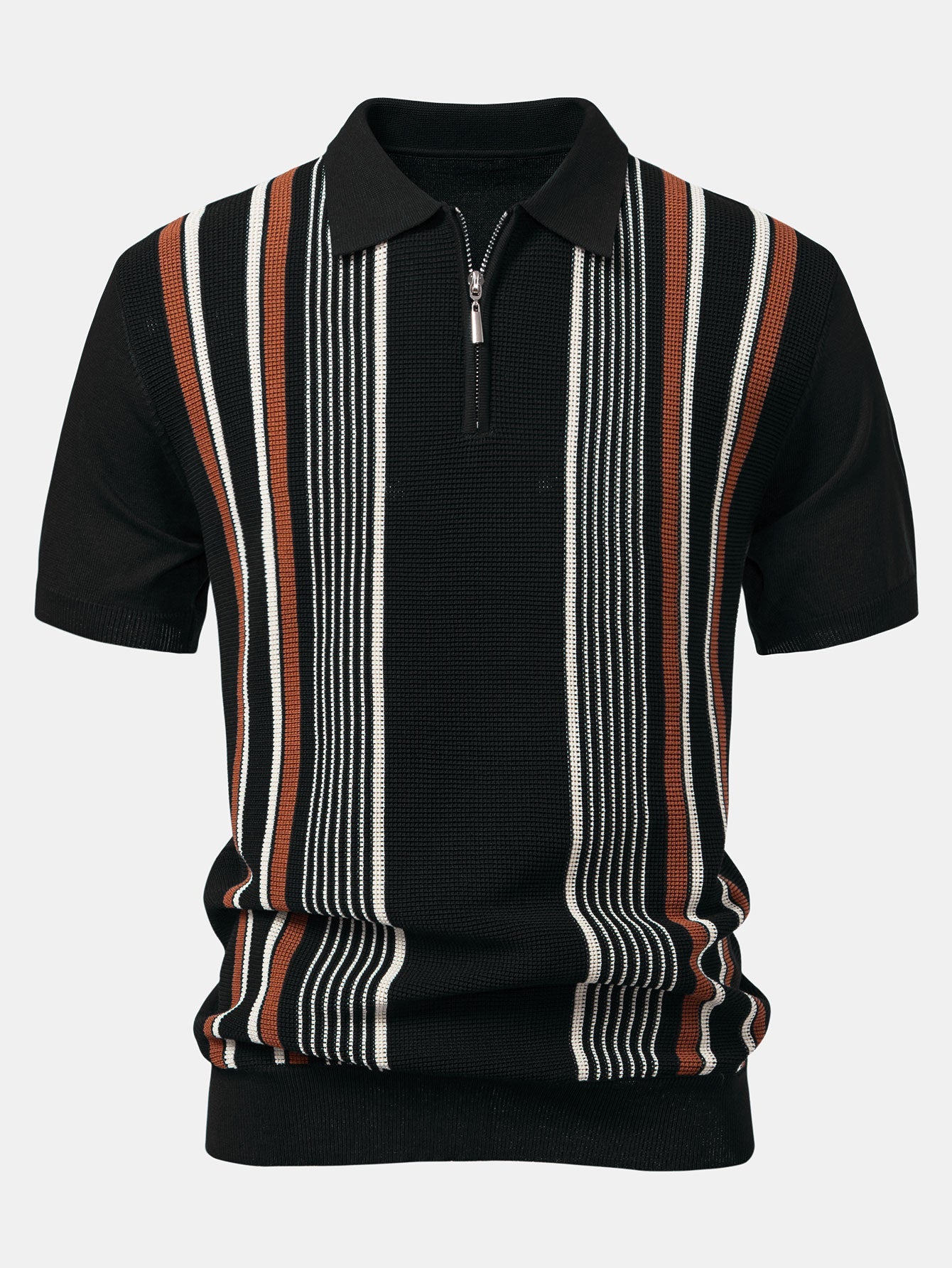 Stripe Knit Zip Up Polo Shirt & Cotton Chino Shorts