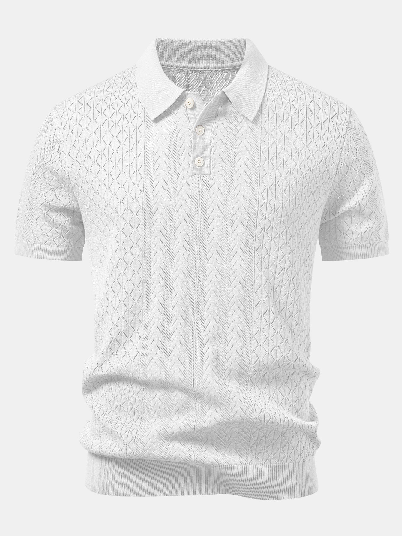 Geometric Jacquard Open Knit Polo