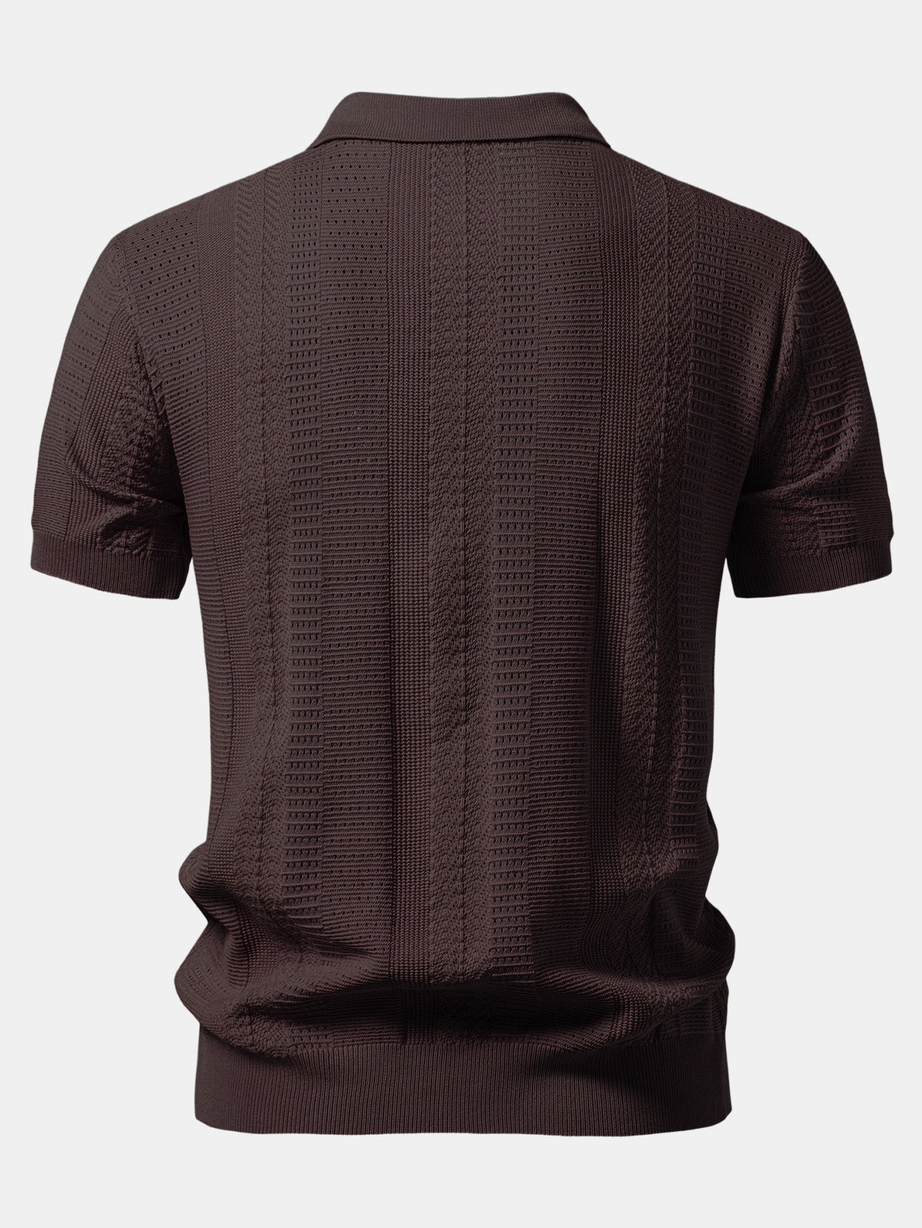 Textured Zipper Open Knit Polo