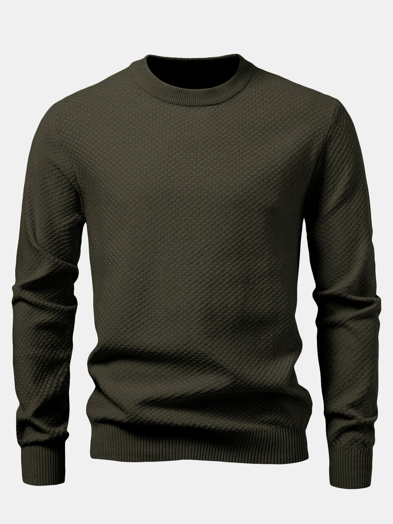 Checkerboard Textured Crew Neck Sweater
