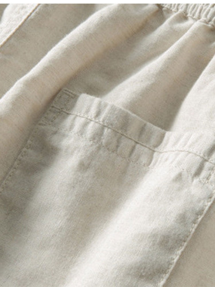 Cotton Blend Striped Cuban Shirt & Straight Leg Linen Pants