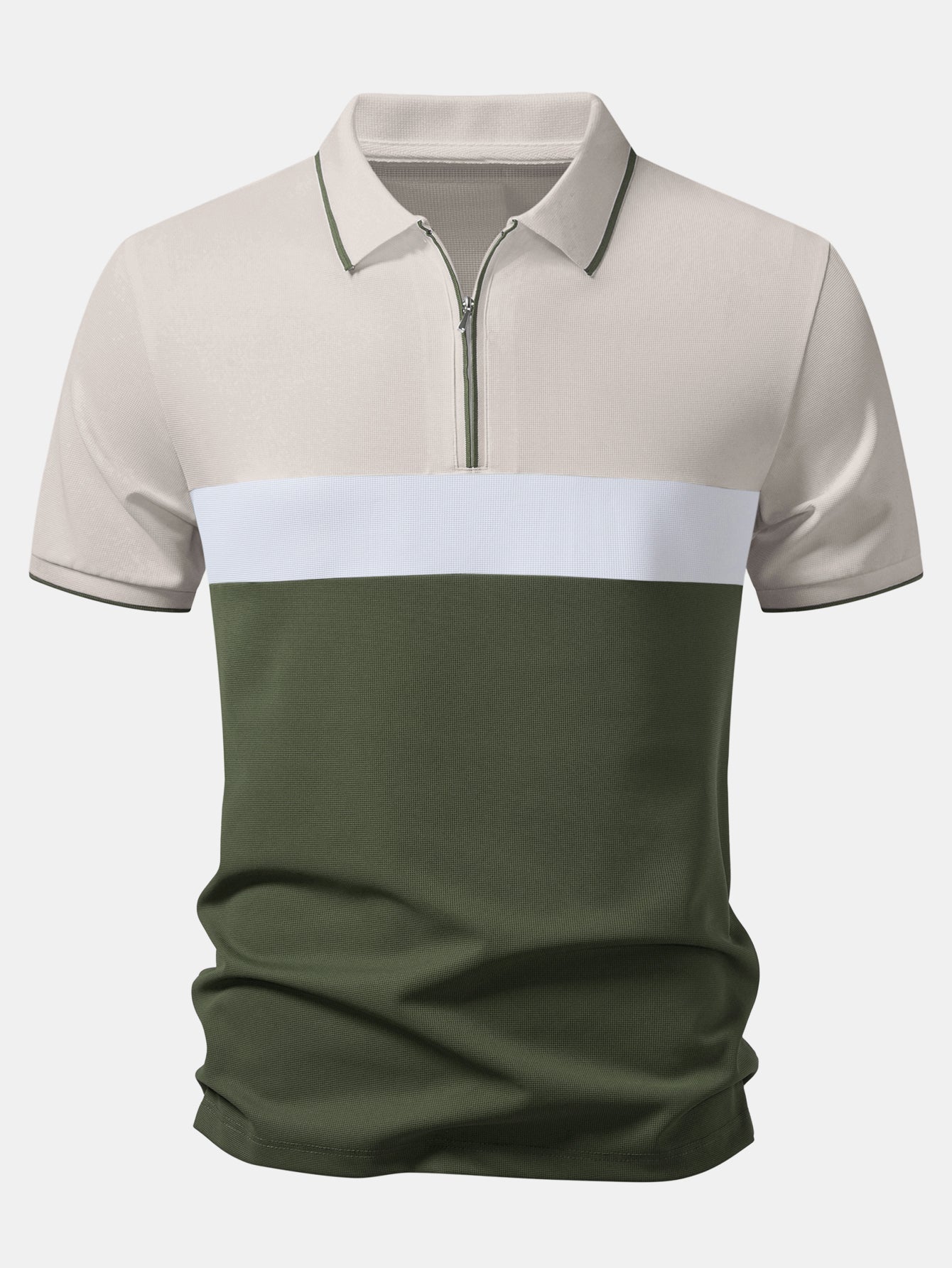 Color Block Zipper Polo