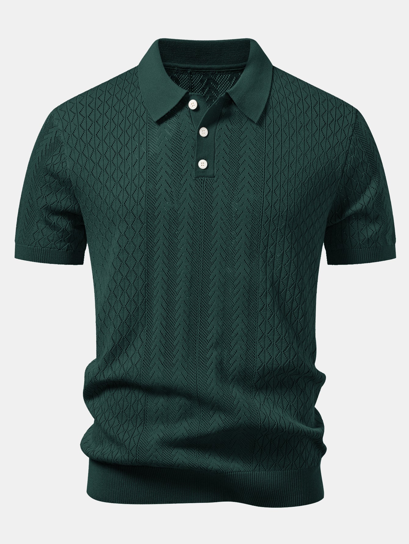 Geometric Jacquard Open Knit Polo