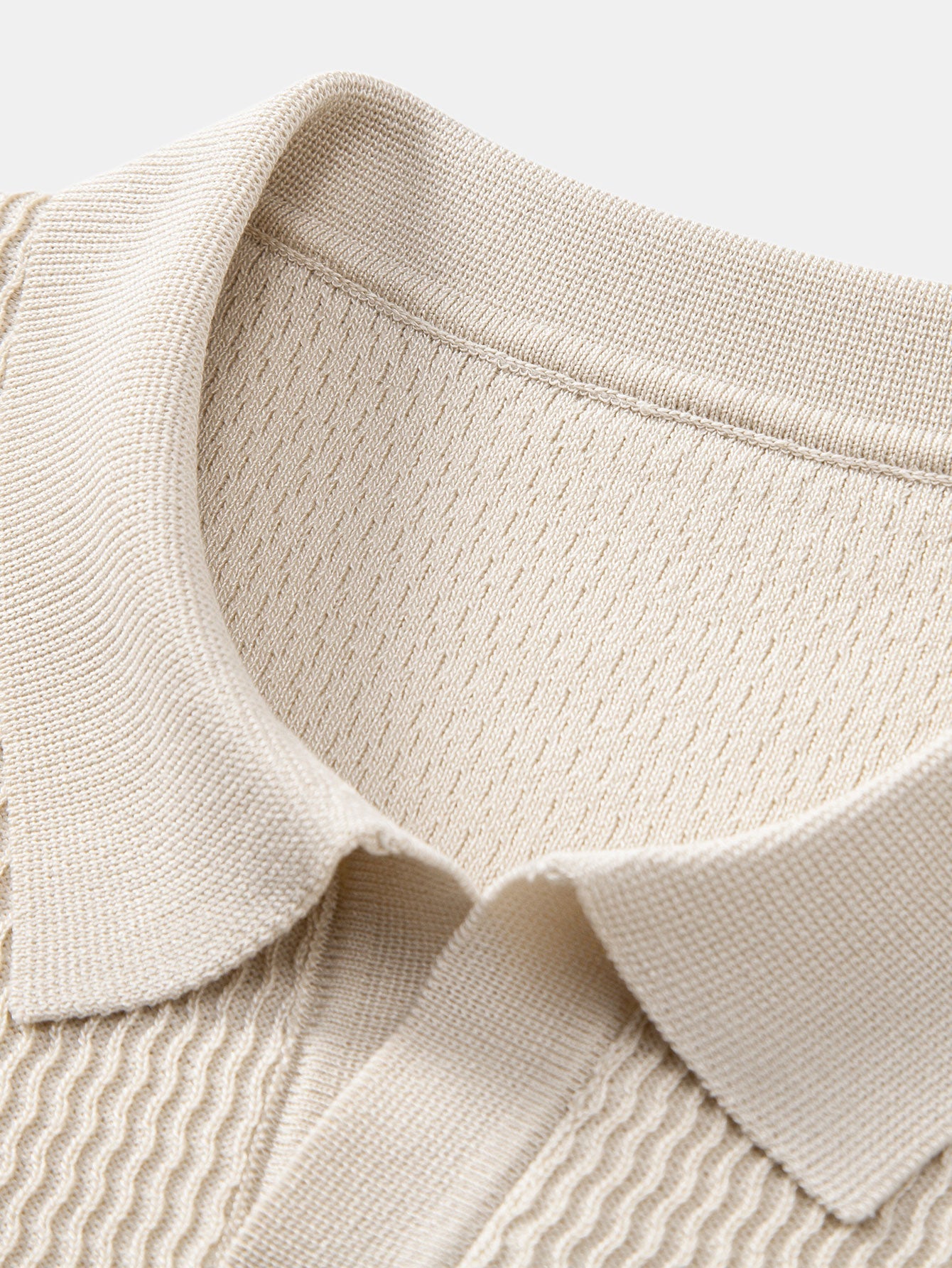 Wave Jacquard Knit V Neck Polo Shirt
