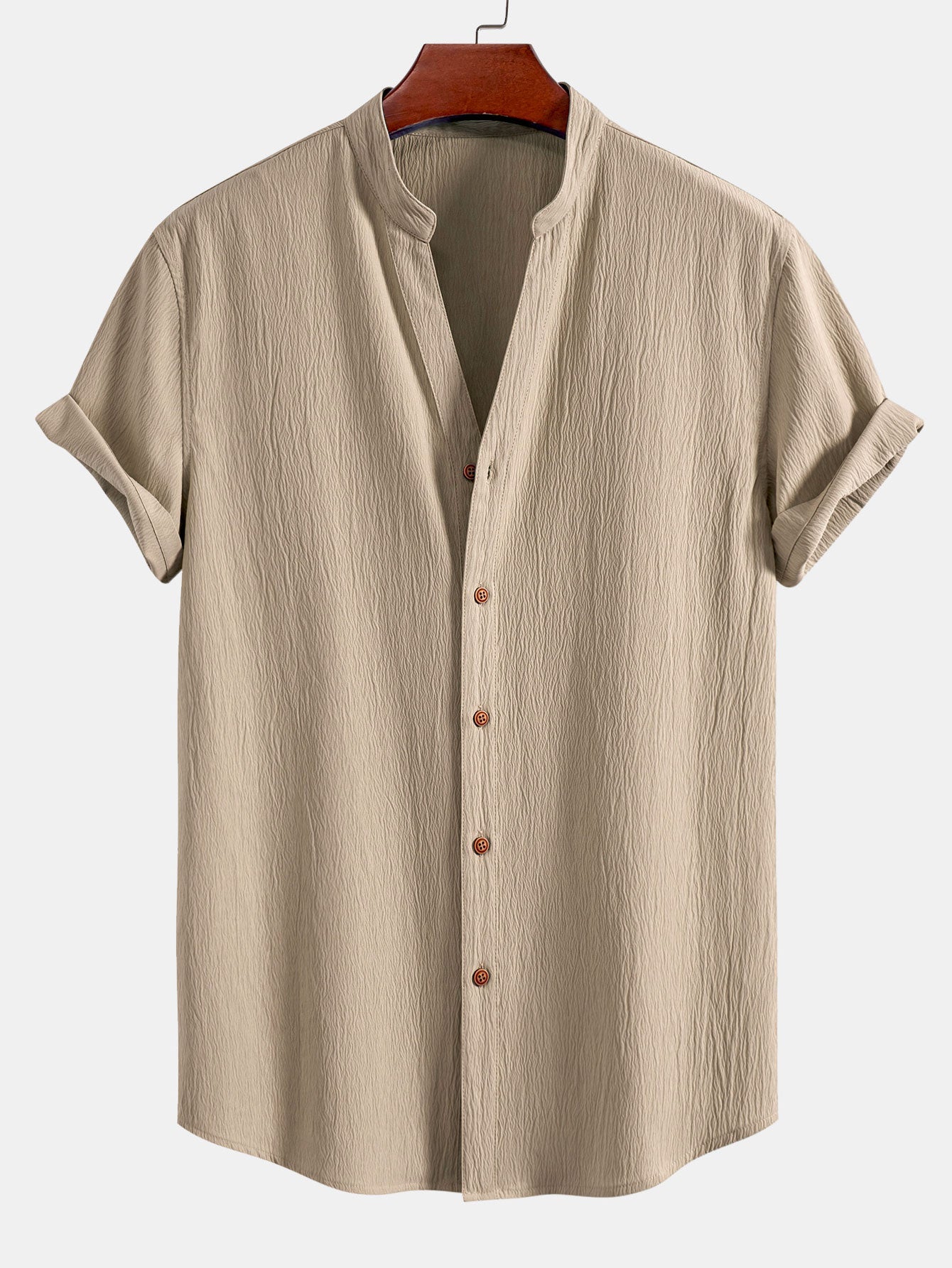 Crinkled Textured V Neck Shirt & Crinkle Textured Straight Leg Pants